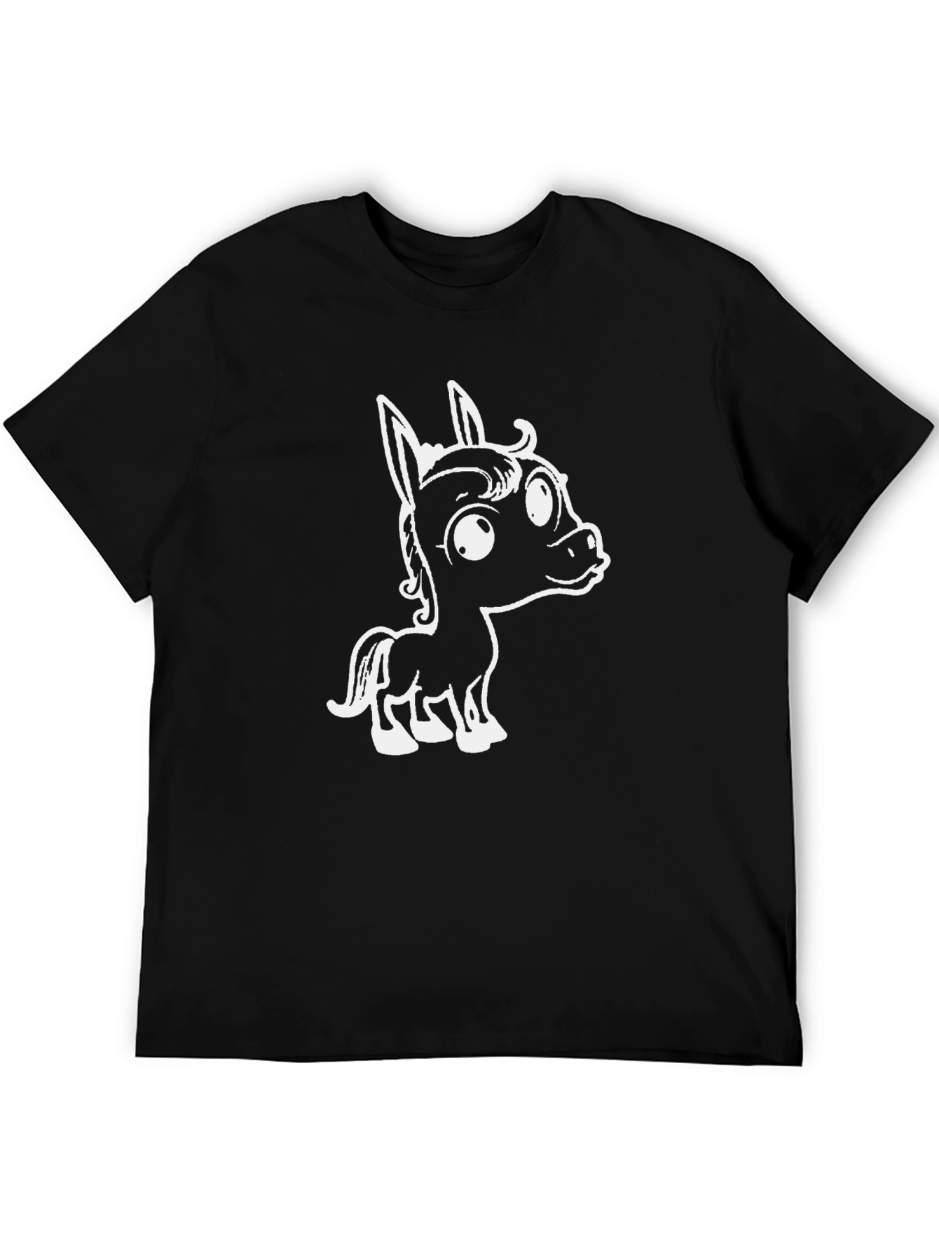 Cartoon Horse Graphic Tee - Black