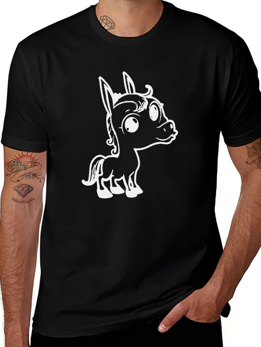 Cartoon Horse Graphic Tee - Black