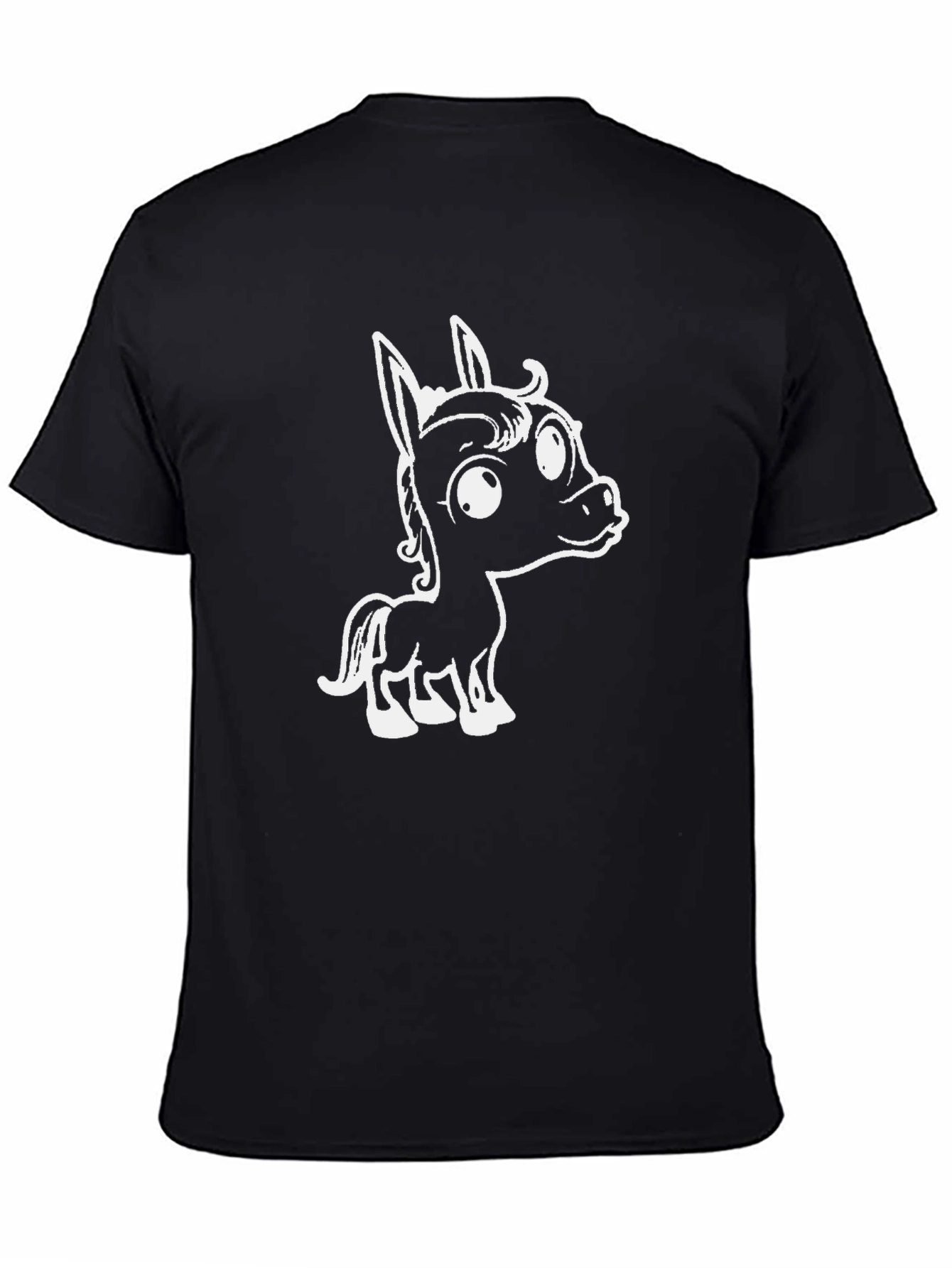 Cartoon Horse Graphic Tee - Black