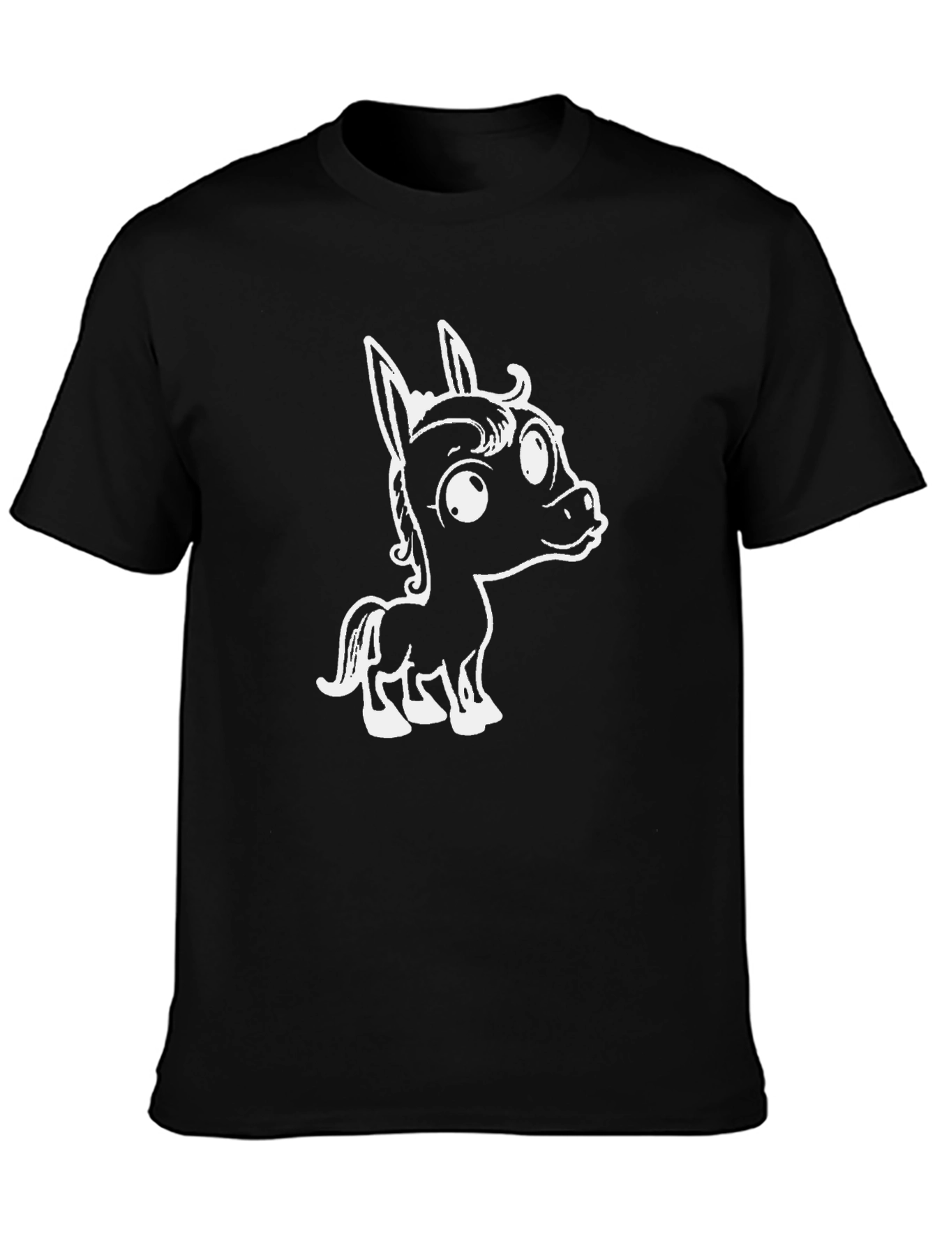 Cartoon Horse Graphic Tee - Black