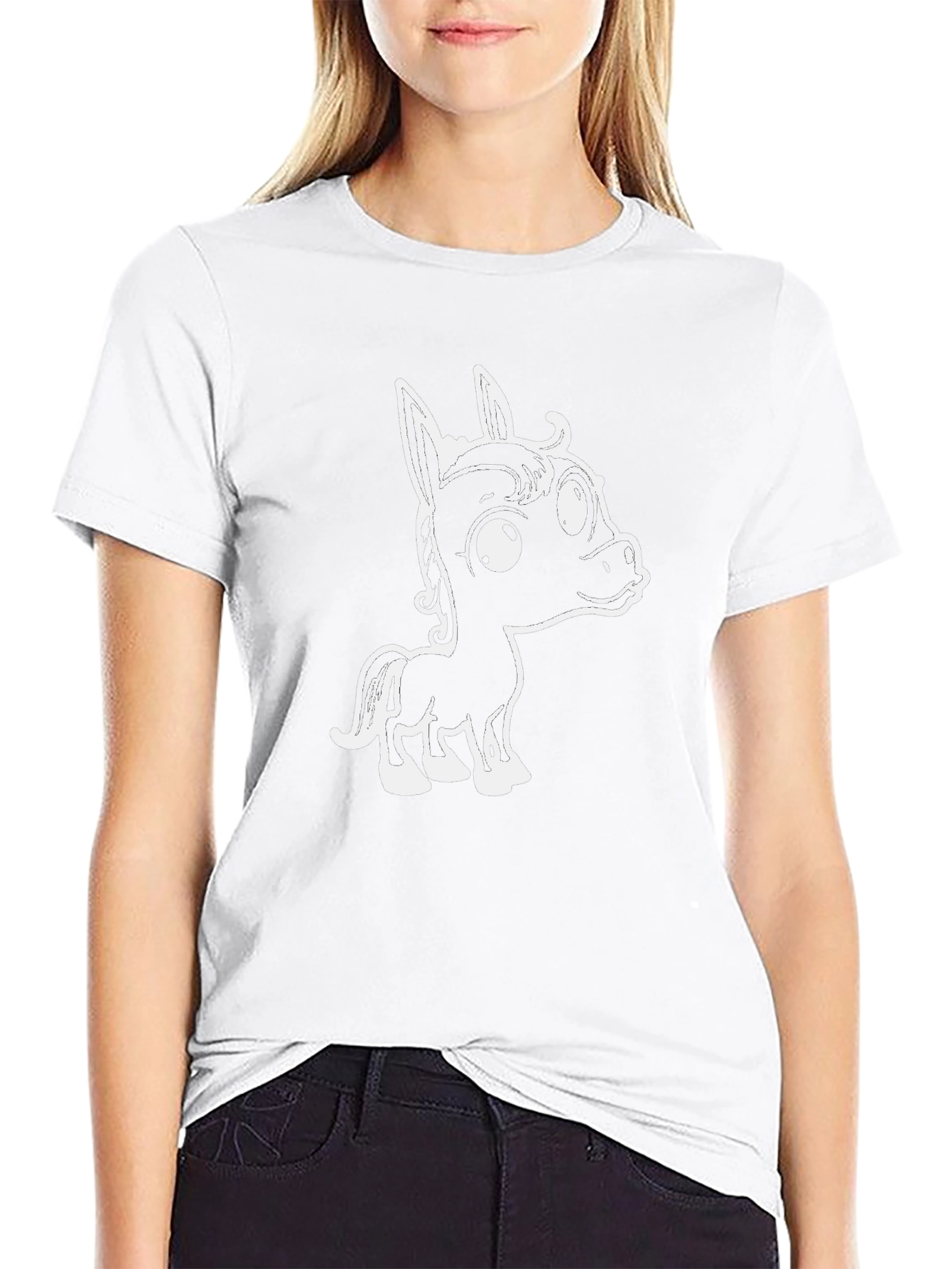 Cartoon Horse Graphic Tee - Black