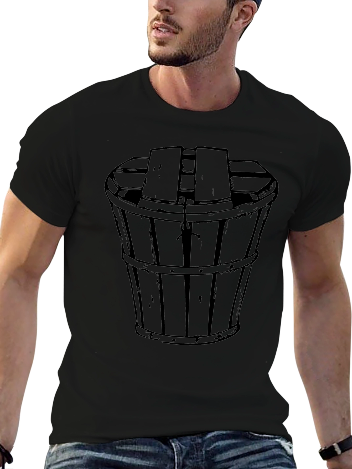 Mens Black T-Shirt with Barrel Graphic Print