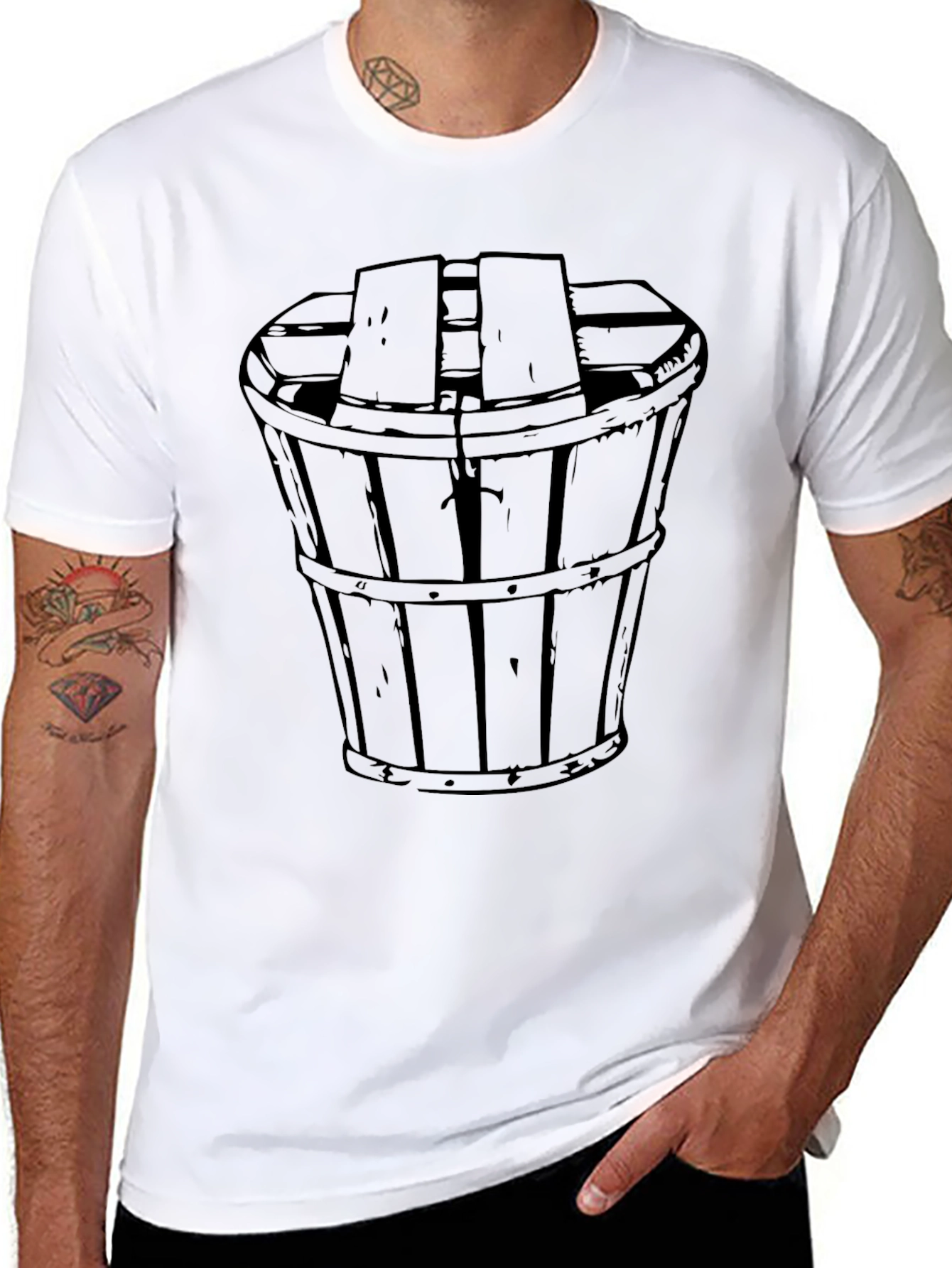 Mens Black T-Shirt with Barrel Graphic Print