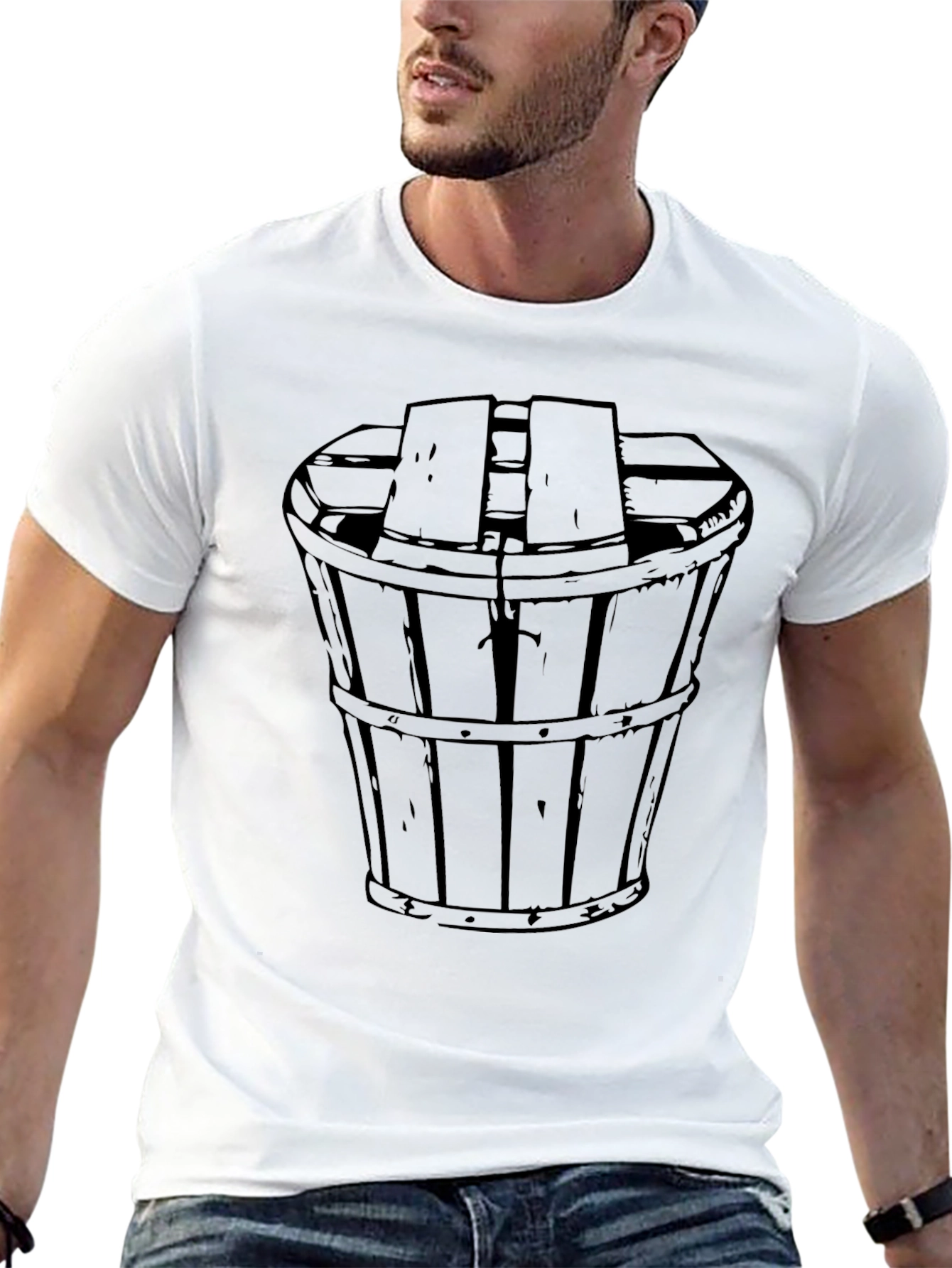 Mens Black T-Shirt with Barrel Graphic Print