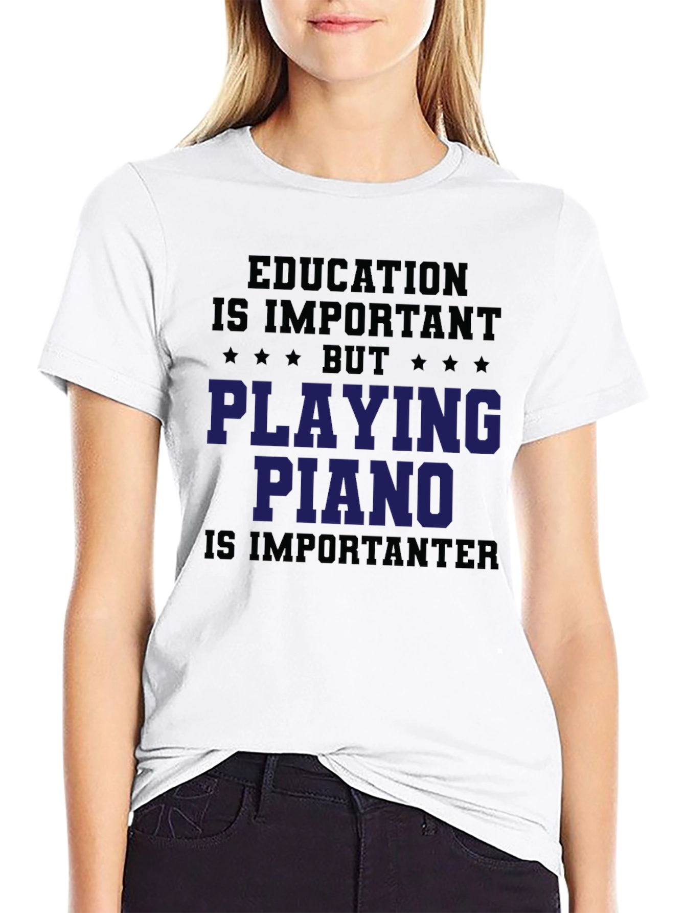 Education vs. Piano T-Shirt - Play Hard!