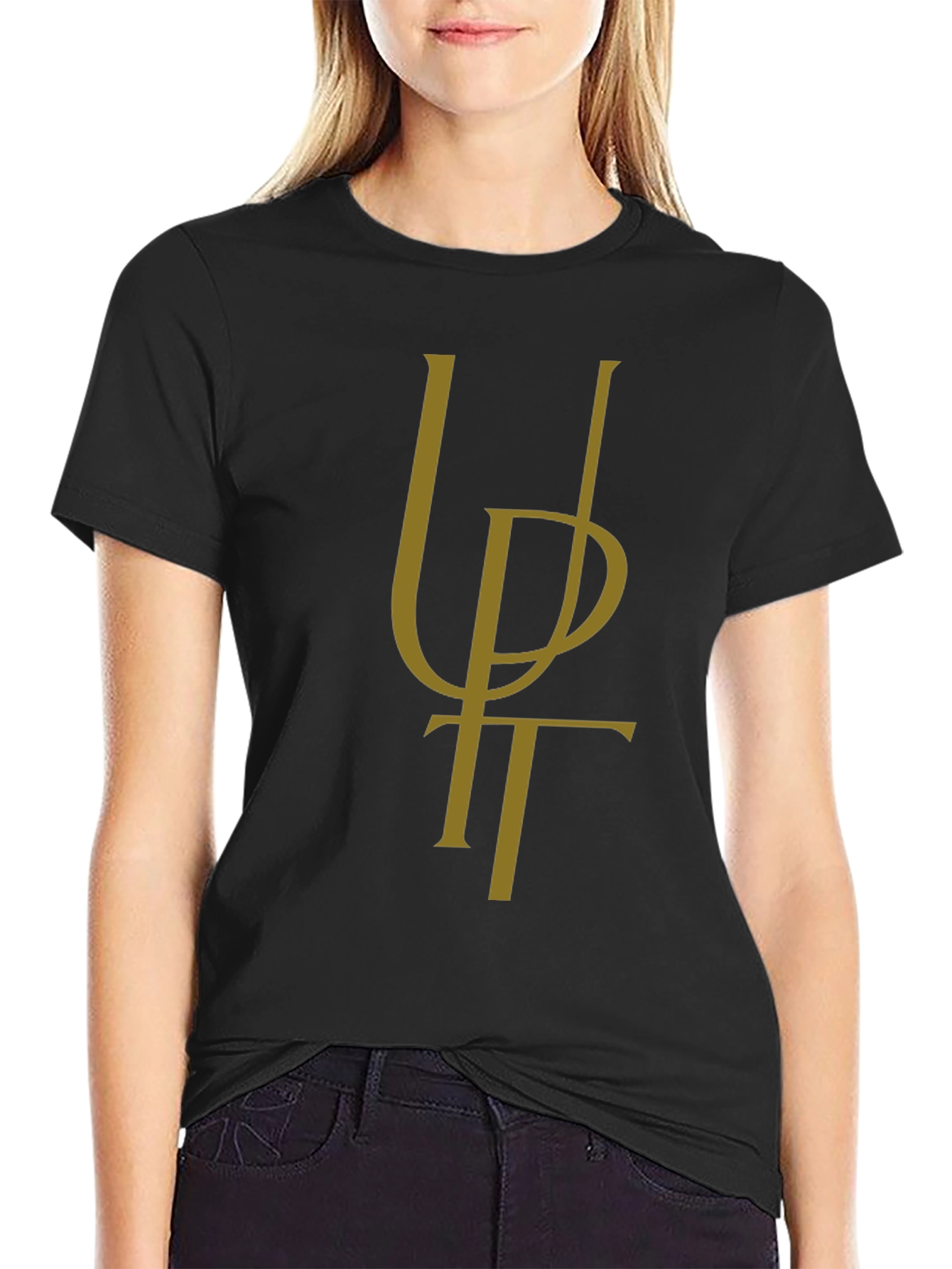 Stylish Black Graphic Tee - Unique Letter Design