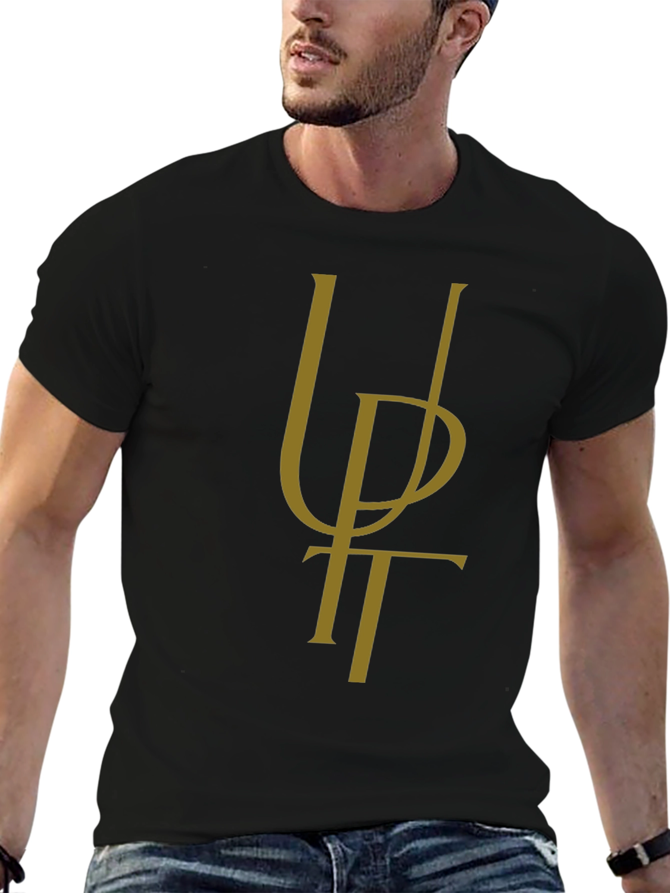 Stylish Black Graphic Tee - Unique Letter Design
