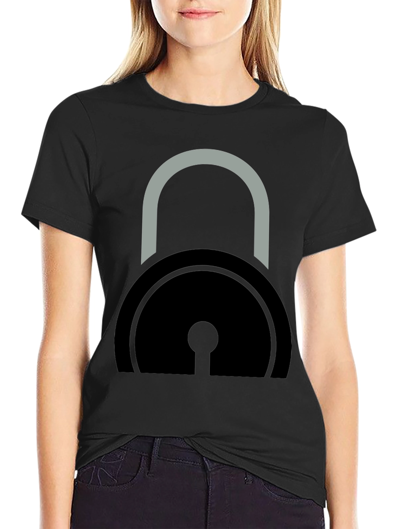 Black T-Shirt with Padlock Graphic