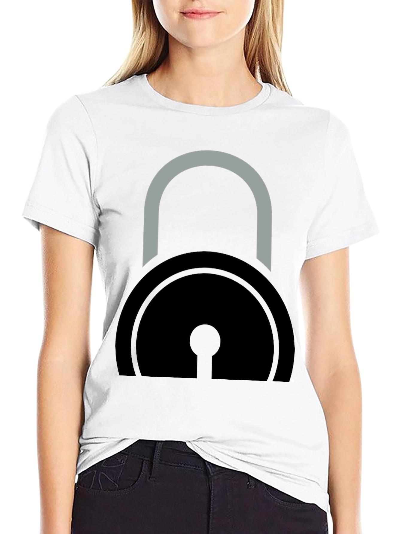 Black T-Shirt with Padlock Graphic