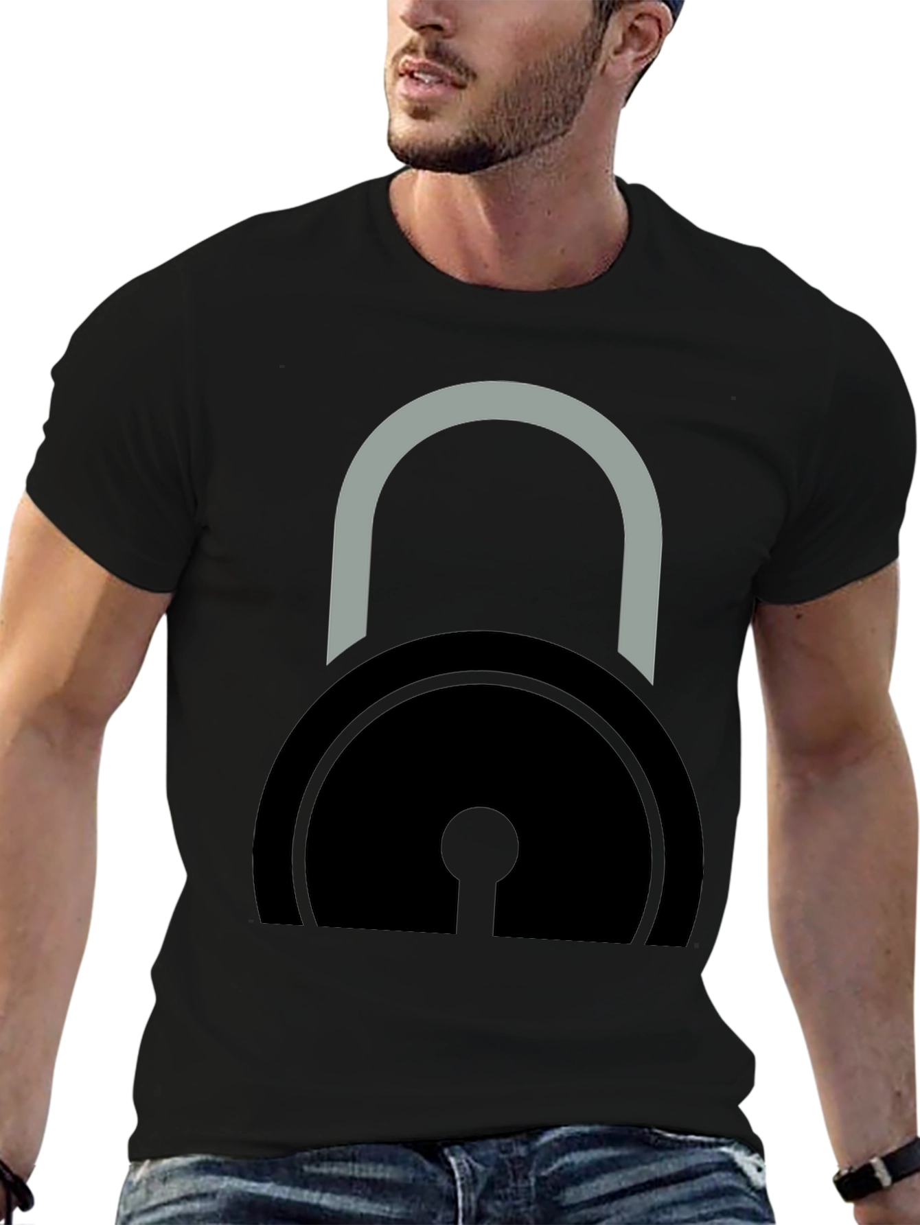 Black T-Shirt with Padlock Graphic