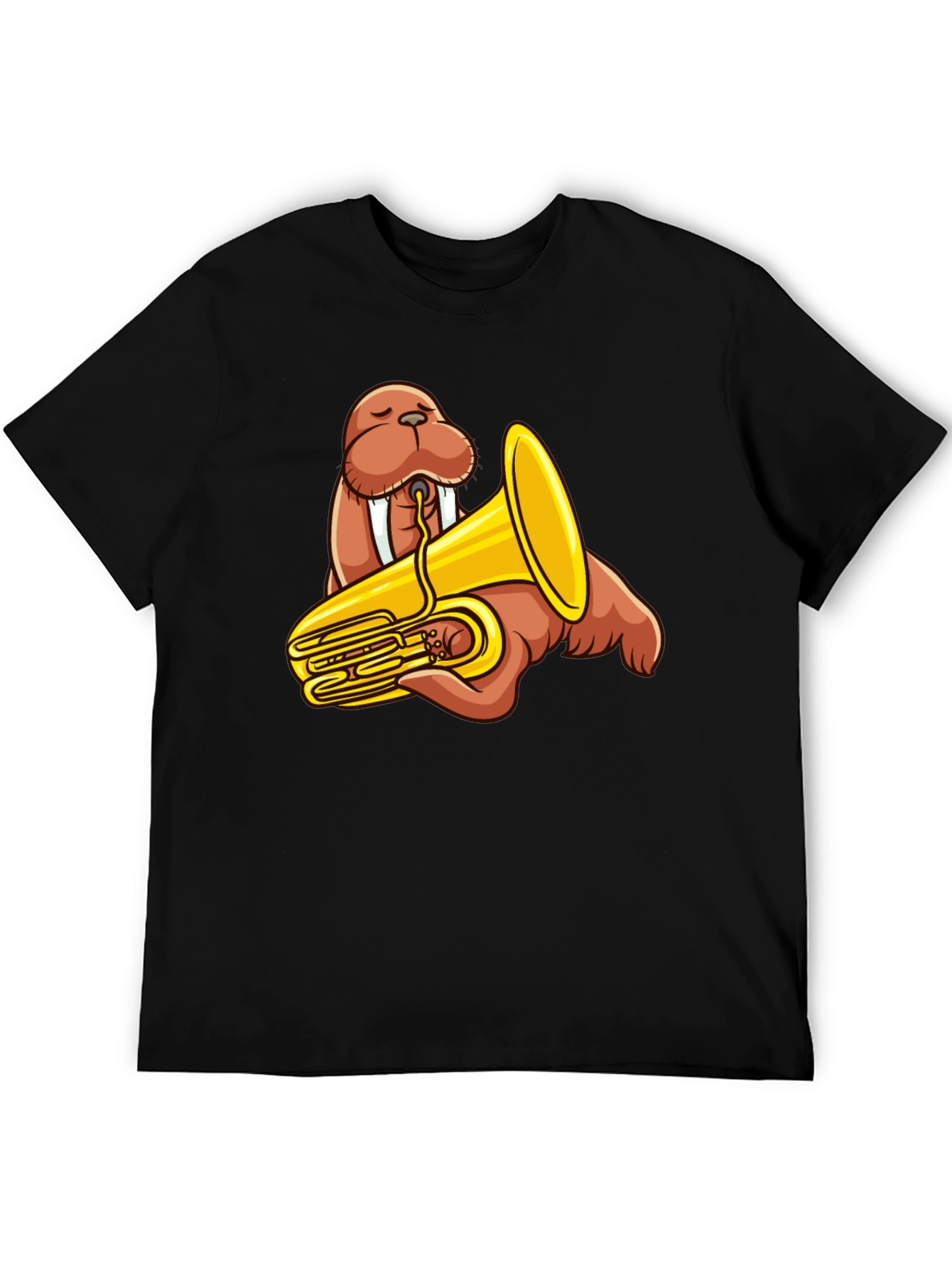 Walrus Tuba Player Graphic Tee - Black Cotton Shirt