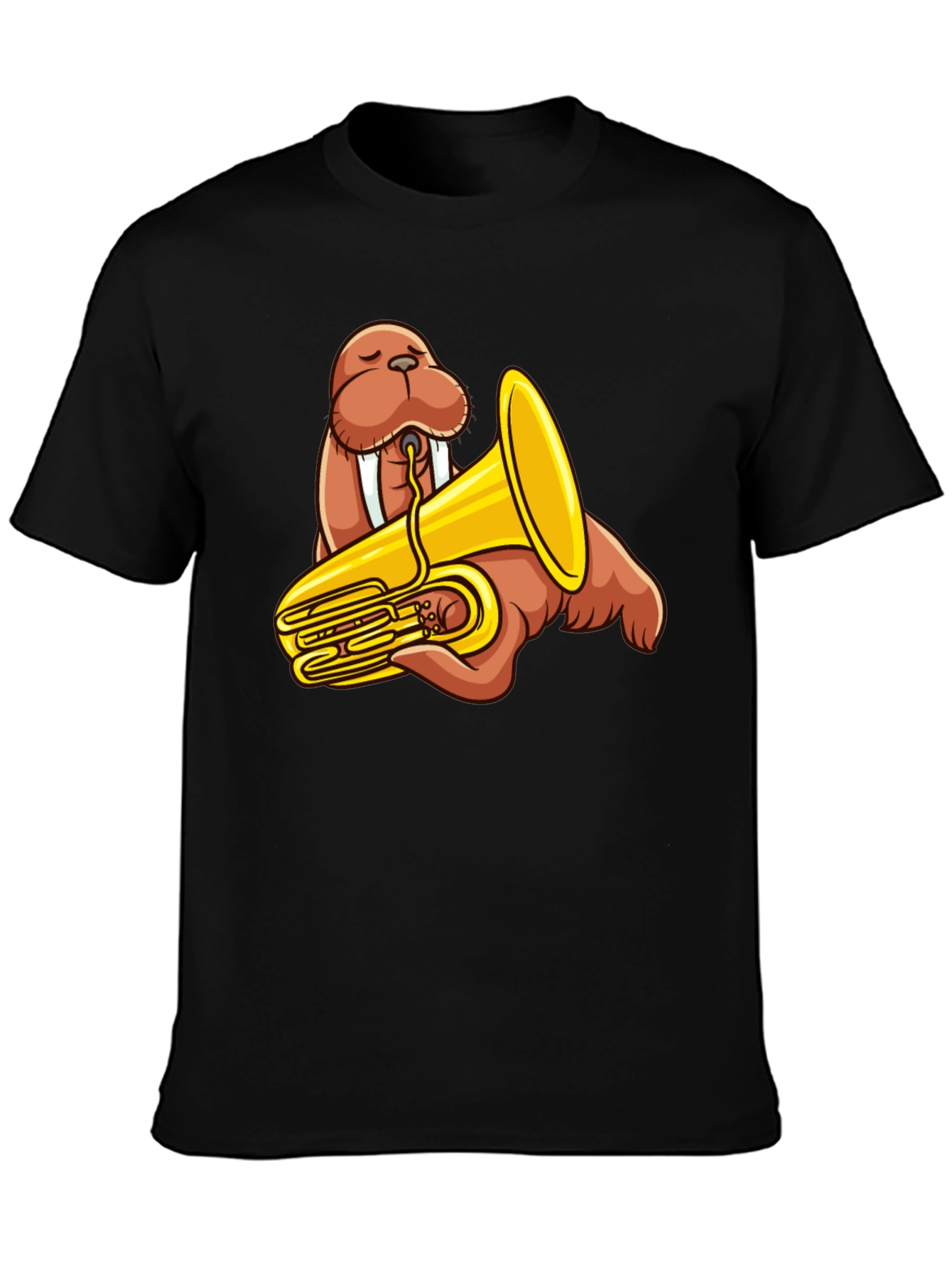Walrus Tuba Player Graphic Tee - Black Cotton Shirt