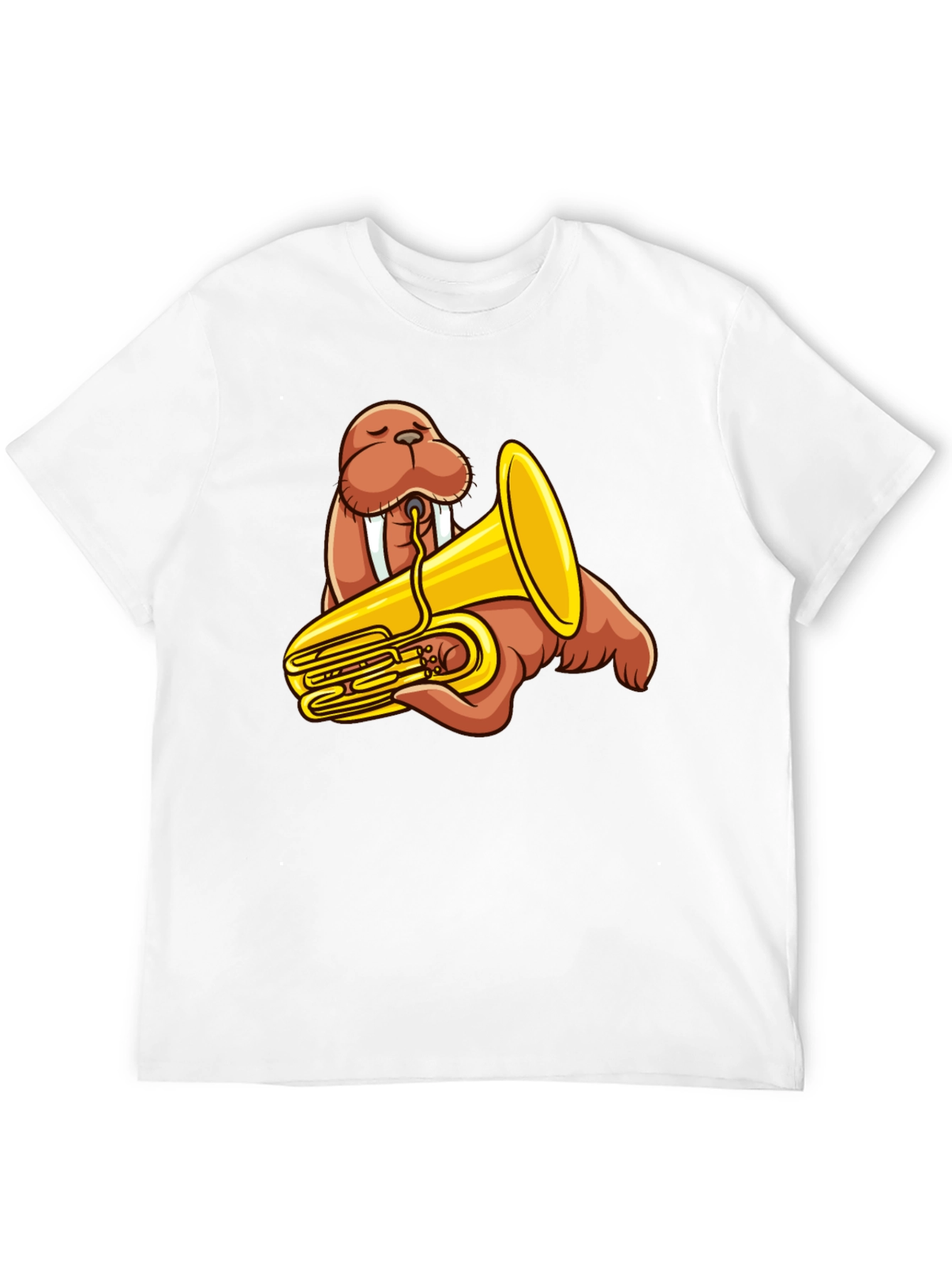 Walrus Tuba Player Graphic Tee - Black Cotton Shirt