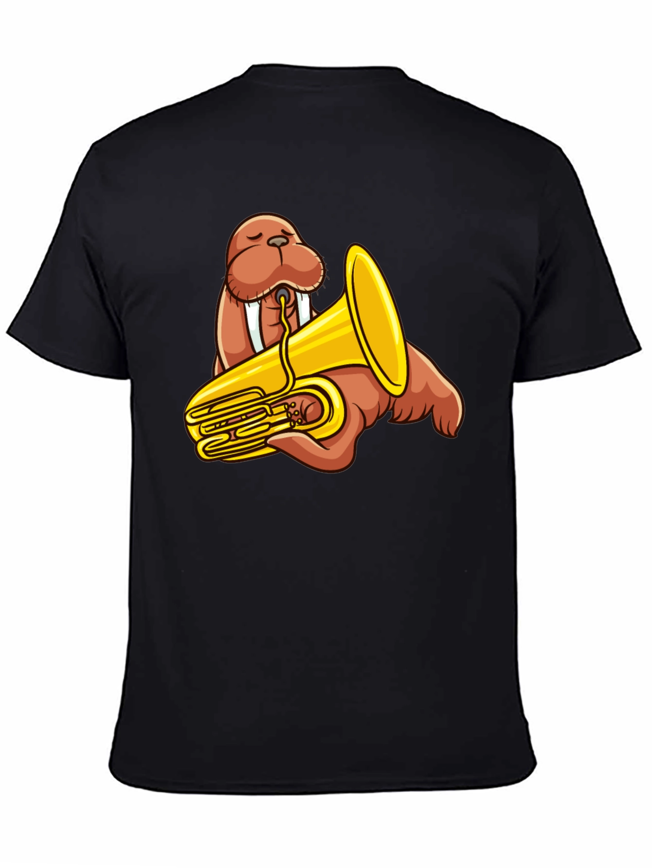 Walrus Tuba Player Graphic Tee - Black Cotton Shirt