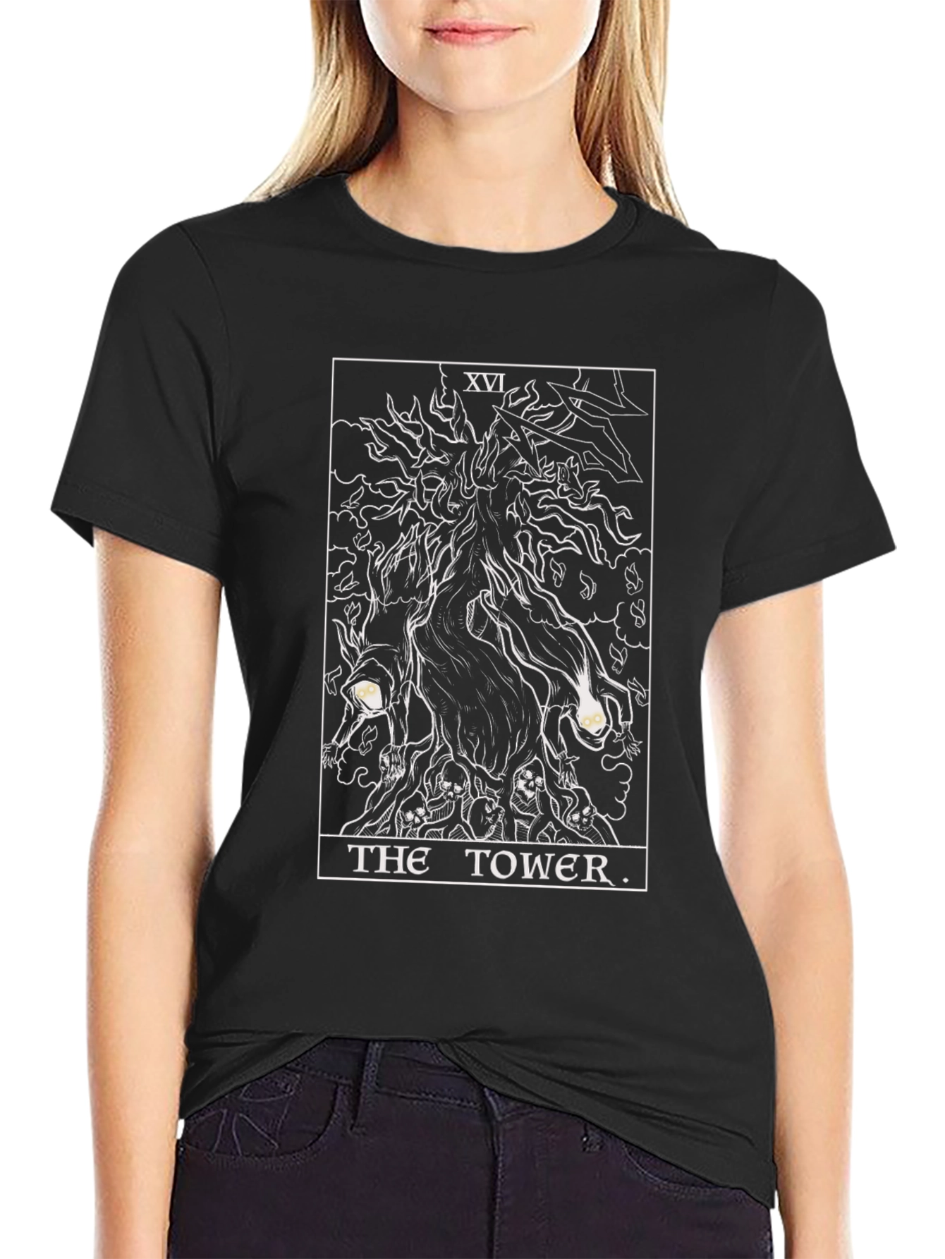 The Tower Tarot Card Graphic T-Shirt - Black