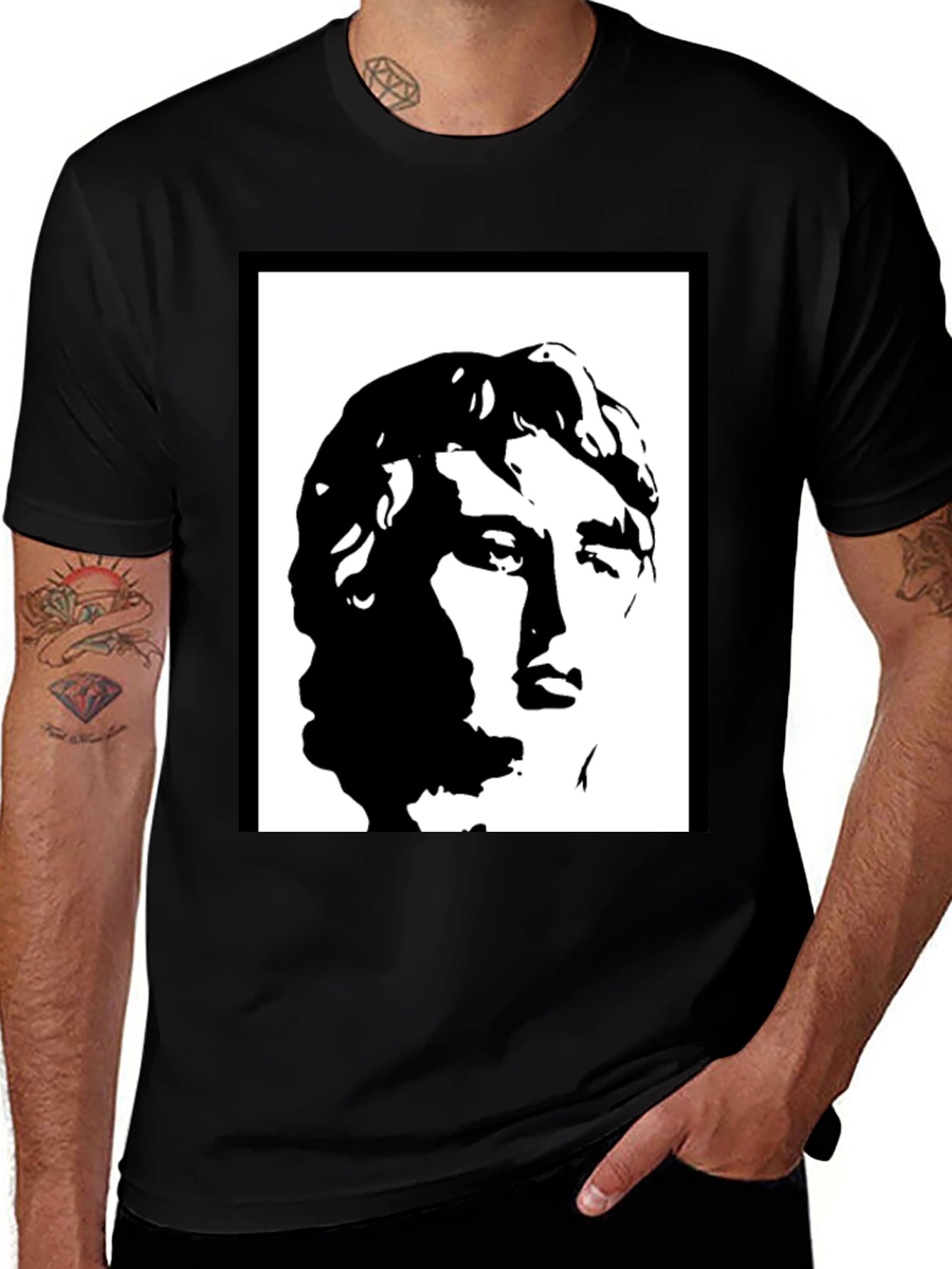 Black Graphic Tee - Statue Portrait Design