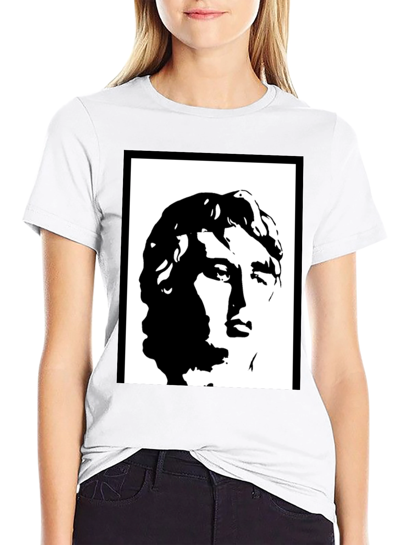 Black Graphic Tee - Statue Portrait Design