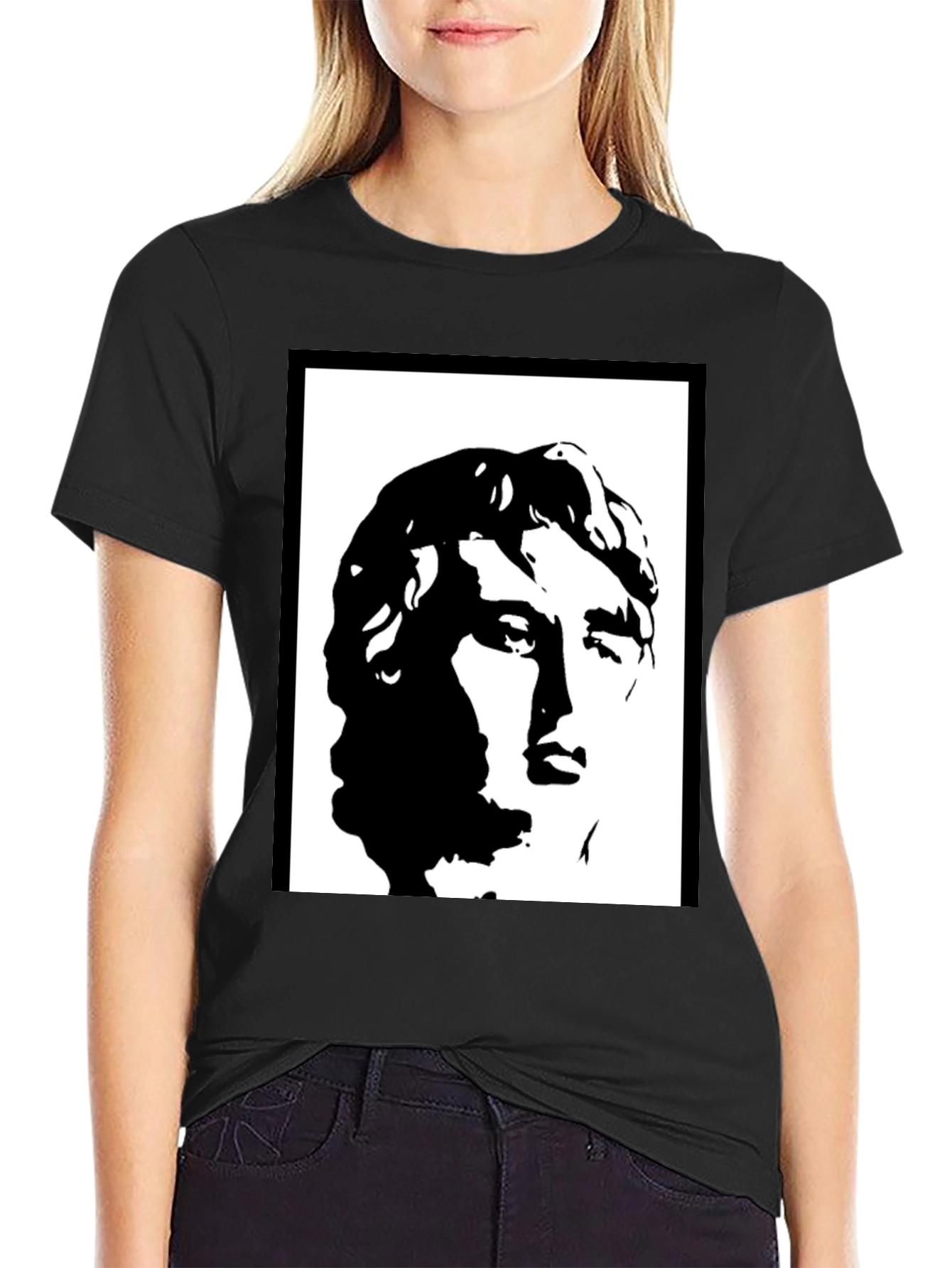 Black Graphic Tee - Statue Portrait Design