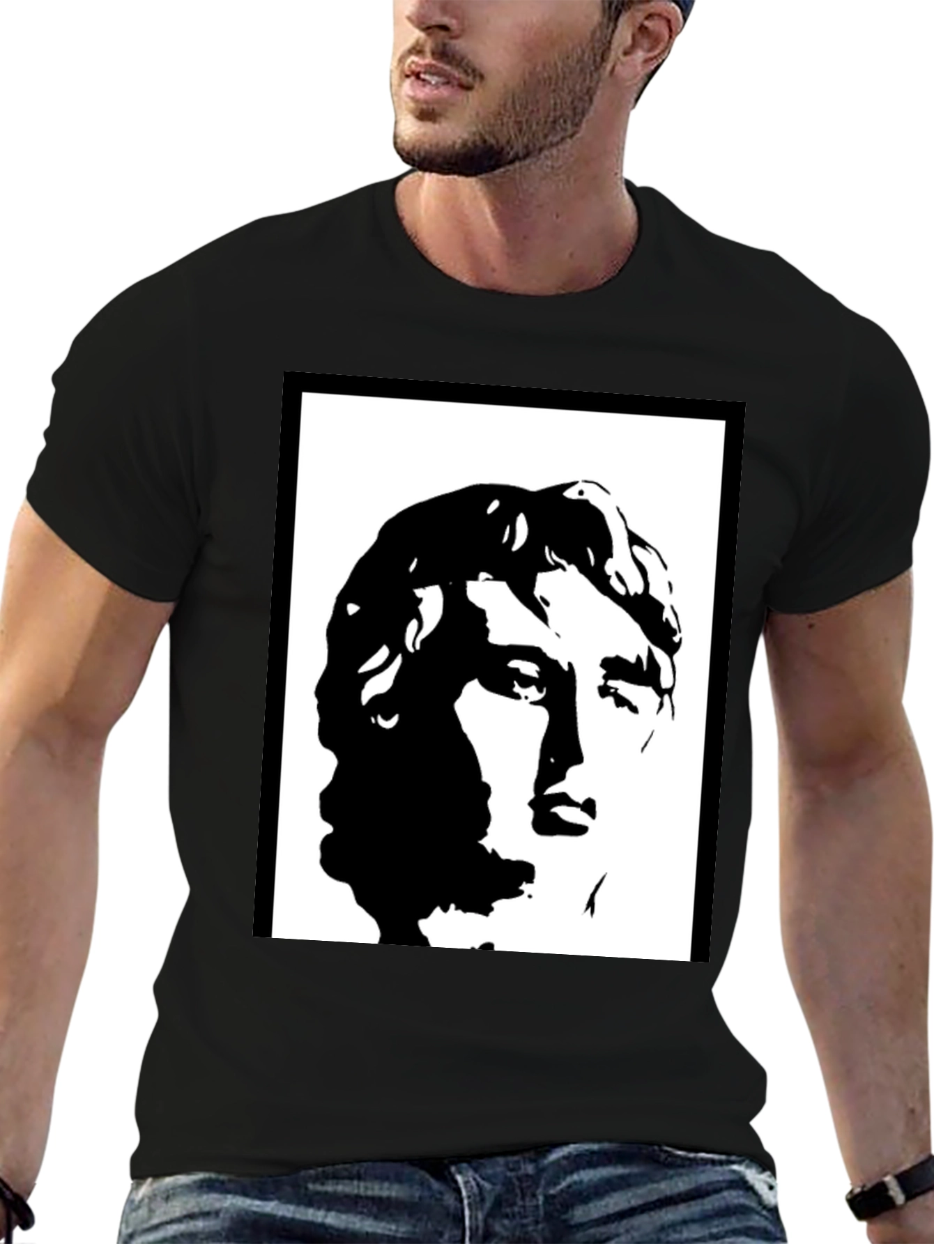 Black Graphic Tee - Statue Portrait Design