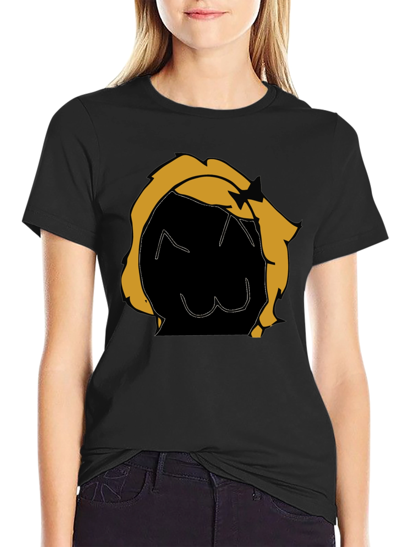 Graphic Tee: Cartoon Character Black T-Shirt