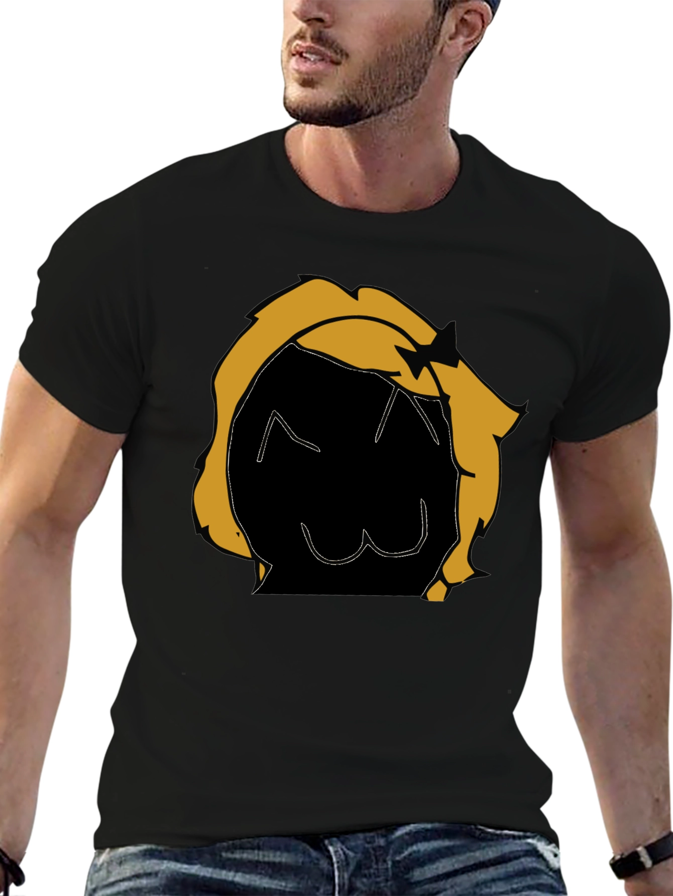 Graphic Tee: Cartoon Character Black T-Shirt