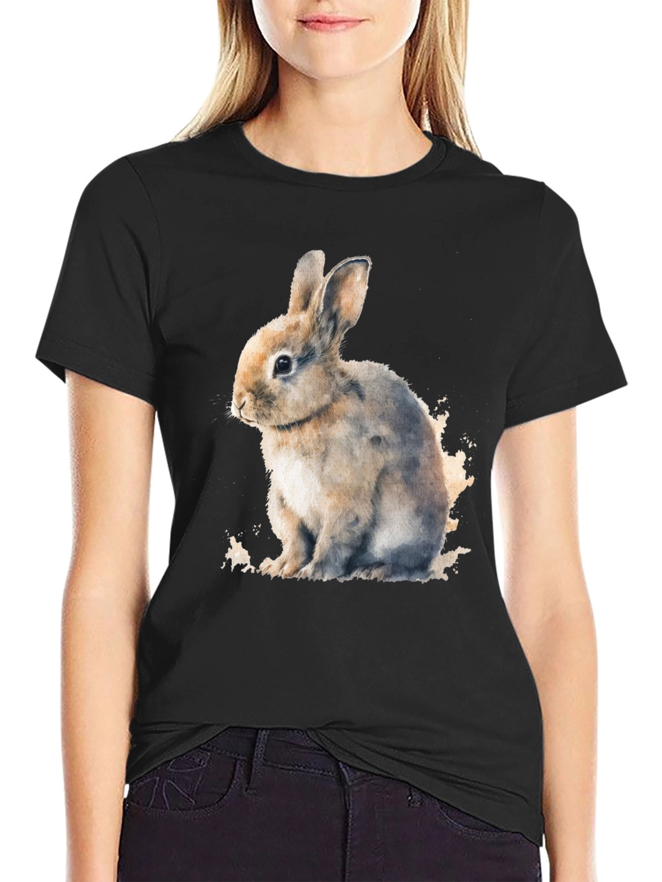 Cute Bunny Black T-Shirt - Soft and Comfortable