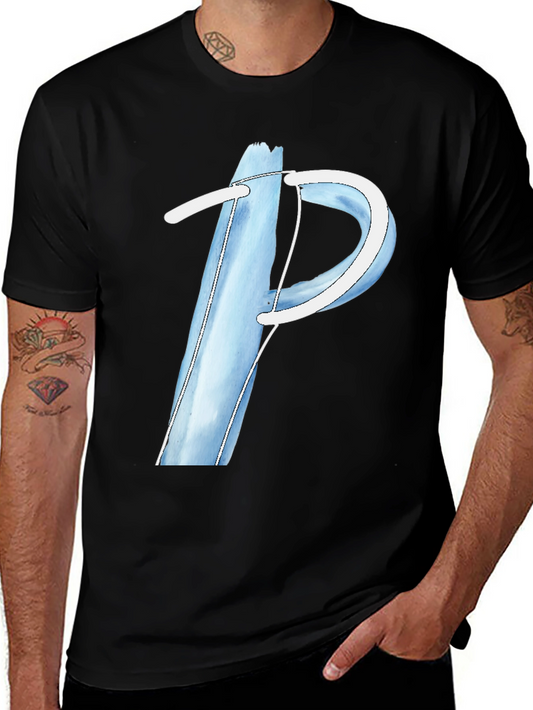 Blue Letter P Graphic Tee - Soft Cotton Blend