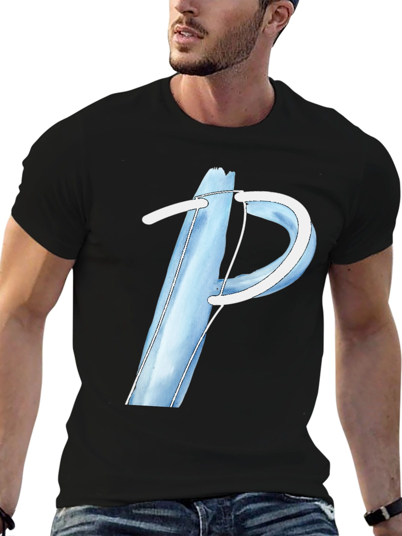Blue Letter P Graphic Tee - Soft Cotton Blend