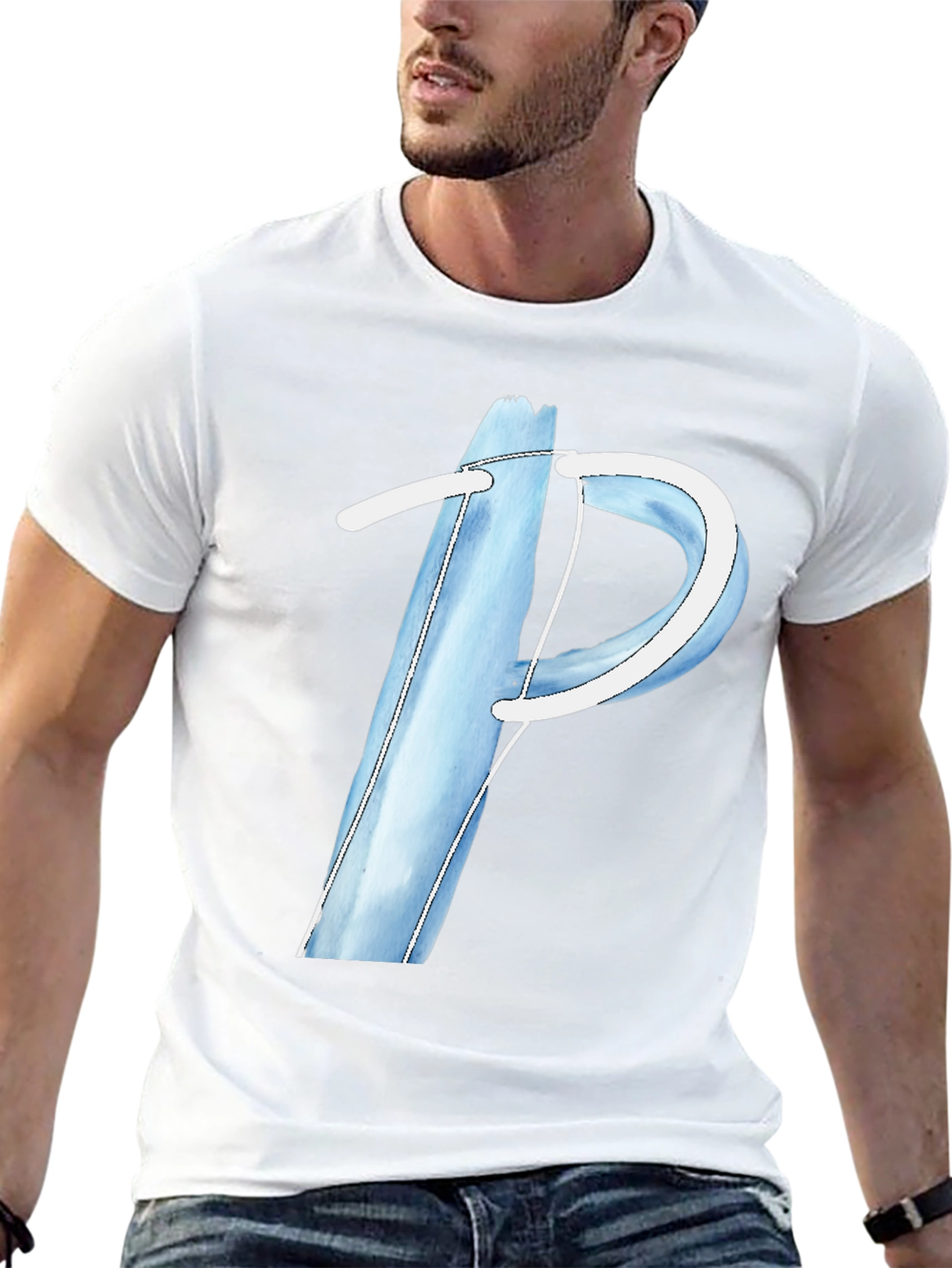 Blue Letter P Graphic Tee - Soft Cotton Blend