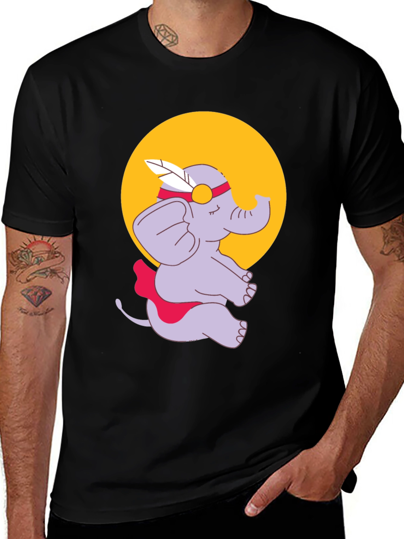 Elephant Cartoon T-Shirt - Black