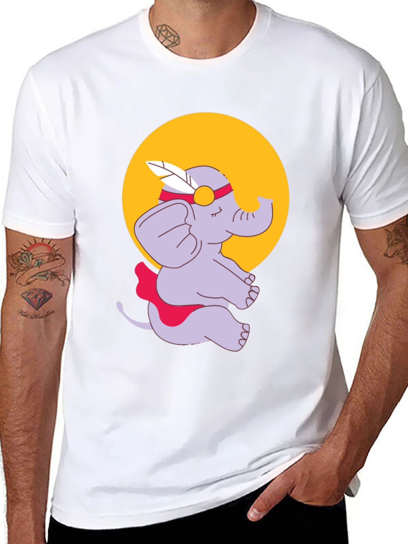 Elephant Cartoon T-Shirt - Black