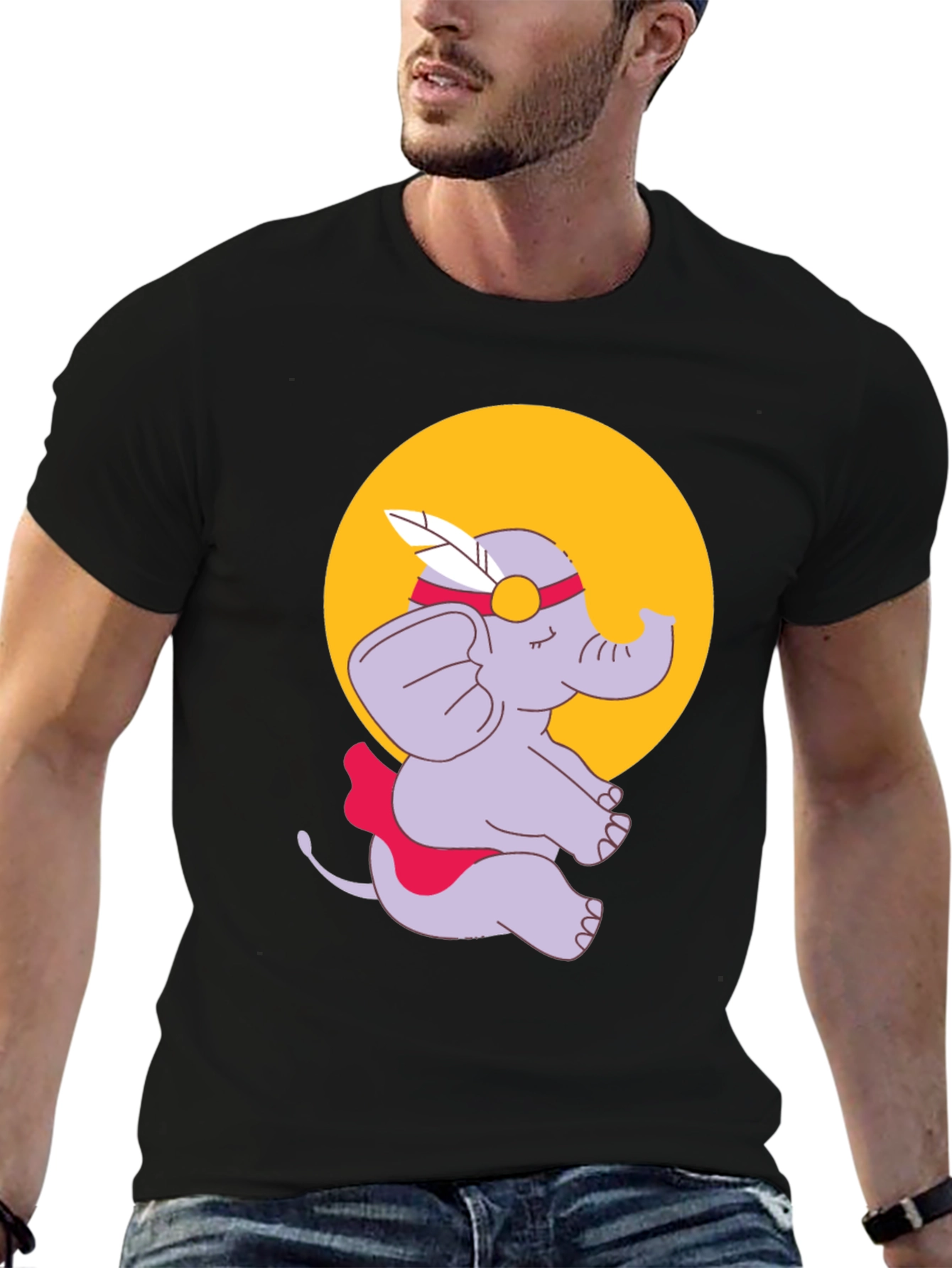 Elephant Cartoon T-Shirt - Black