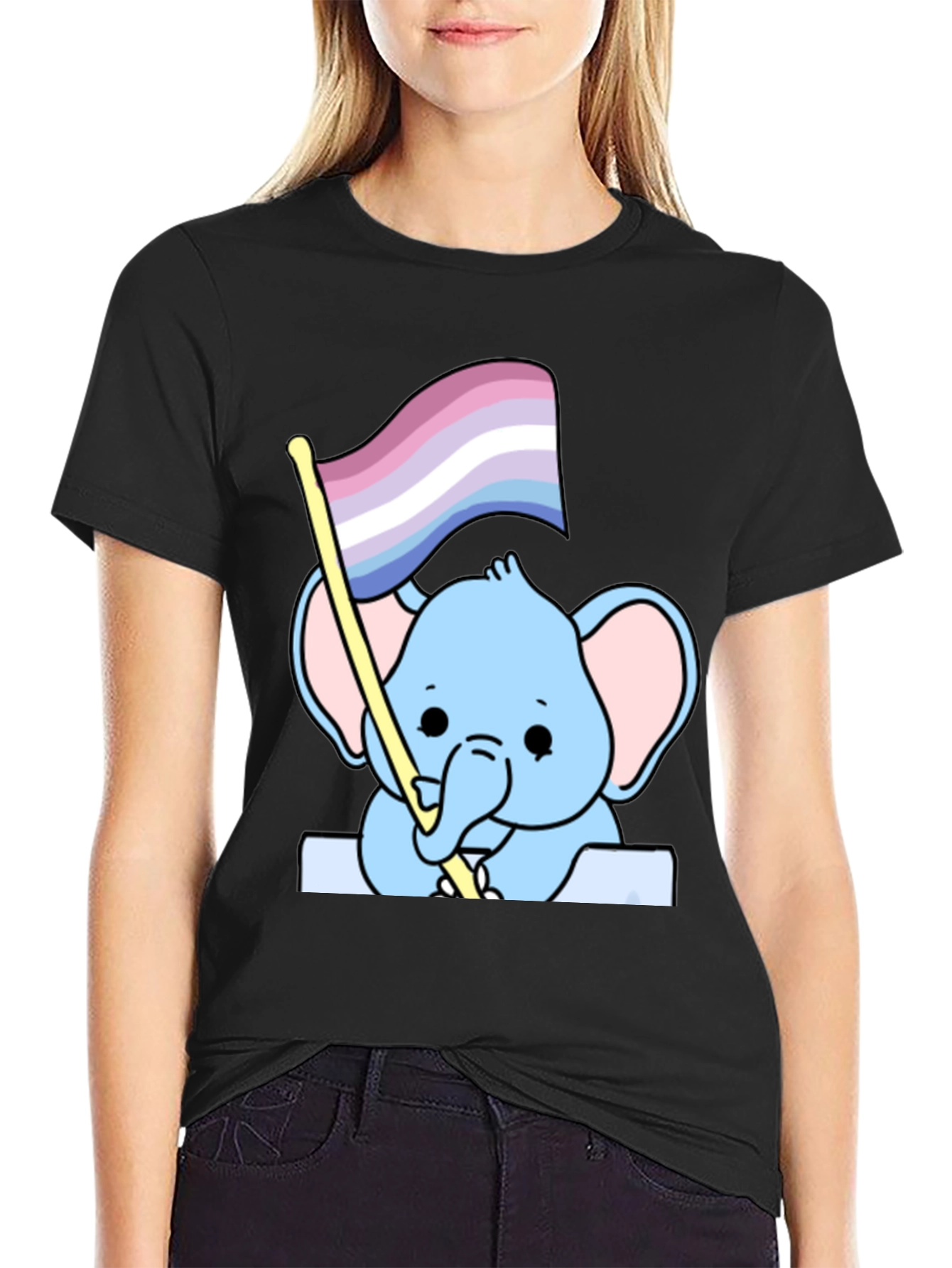 Cute Elephant with Genderqueer Pride Flag T-Shirt