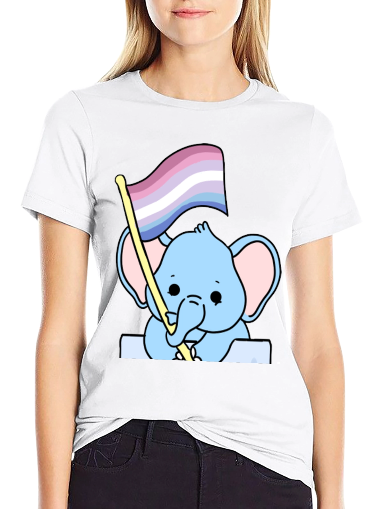 Cute Elephant with Genderqueer Pride Flag T-Shirt