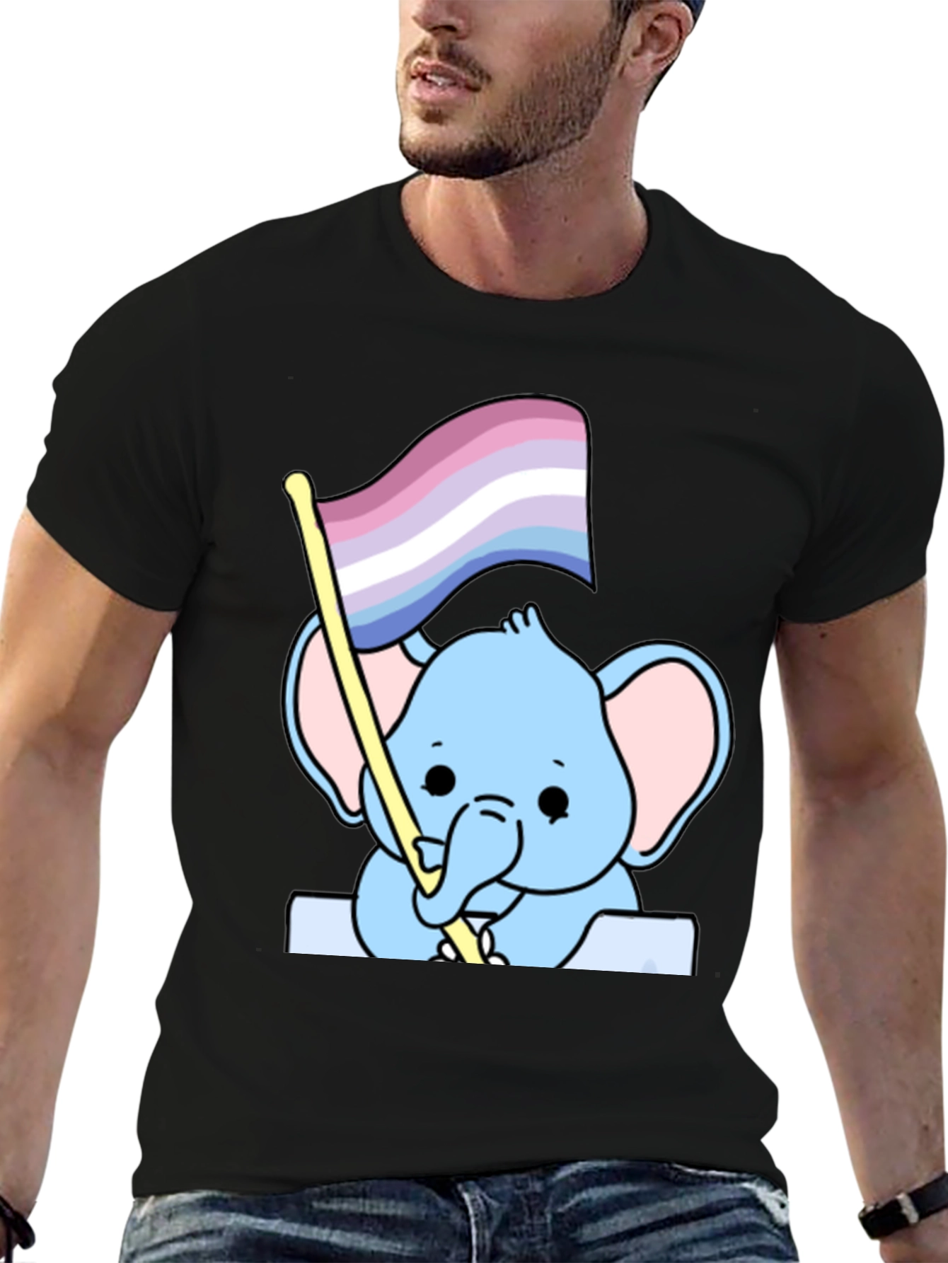 Cute Elephant with Genderqueer Pride Flag T-Shirt