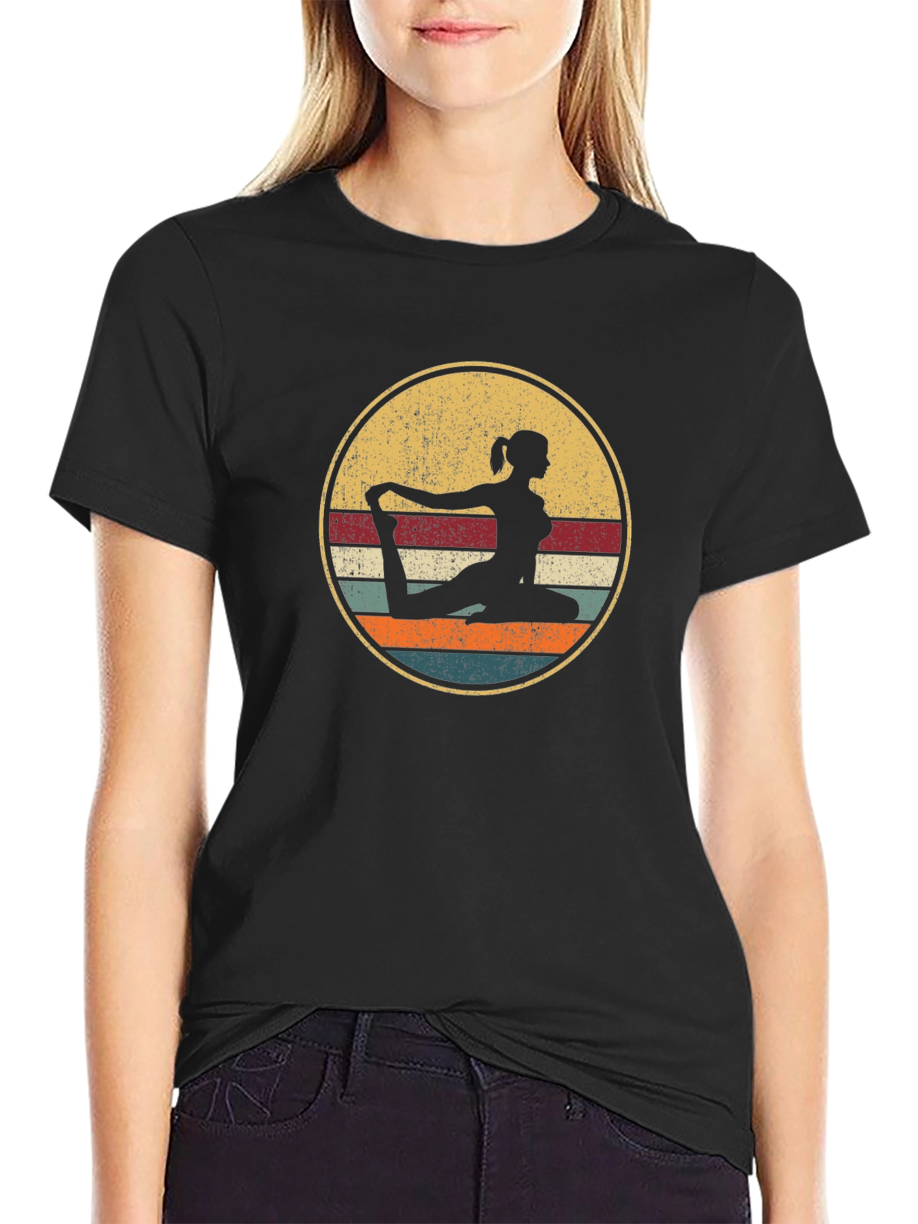 Yoga Silhouette Retro Graphic T-Shirt