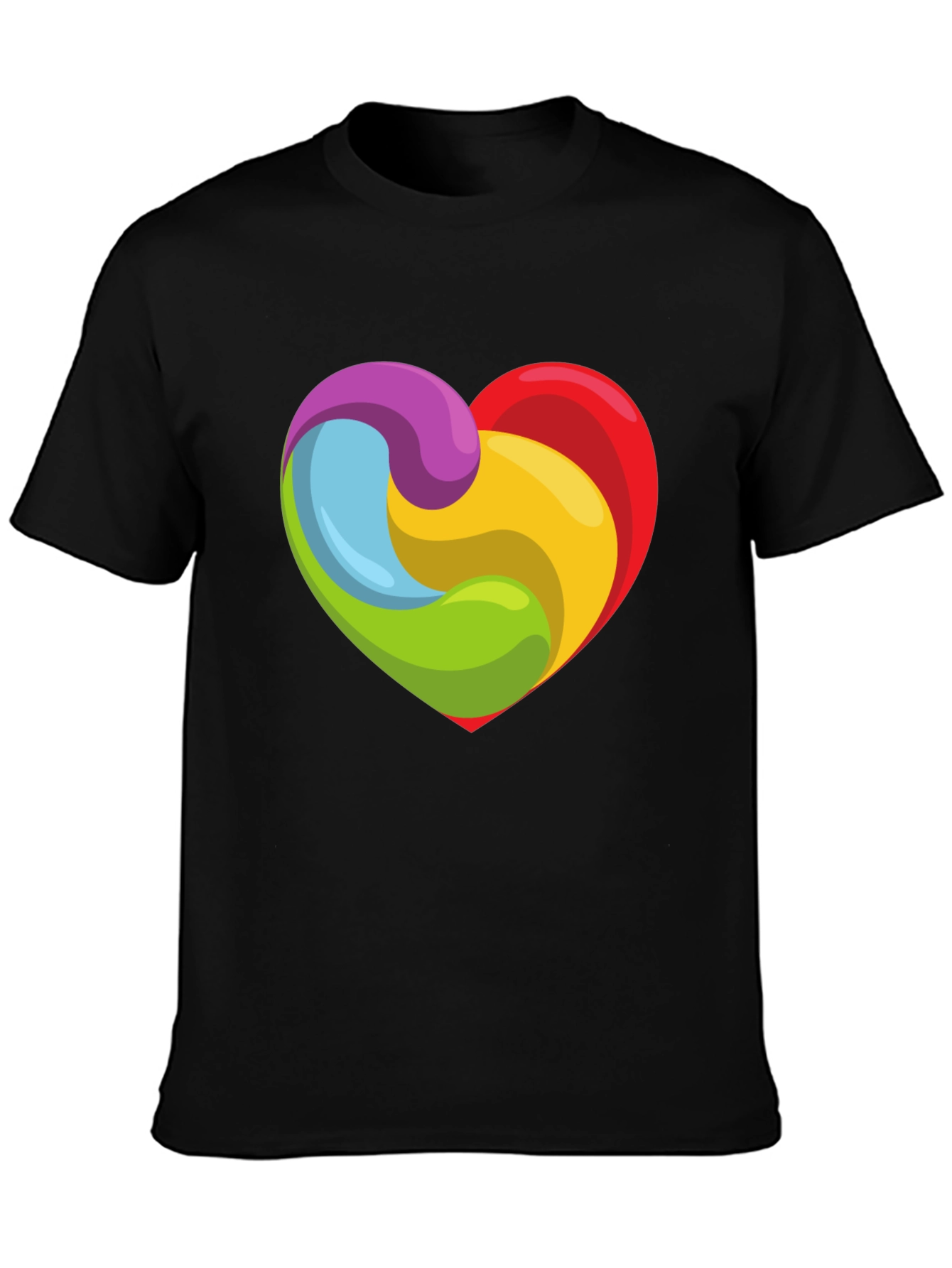 Rainbow Heart Swirl Graphic Black T-Shirt