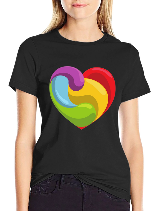 Rainbow Heart Swirl Graphic Black T-Shirt