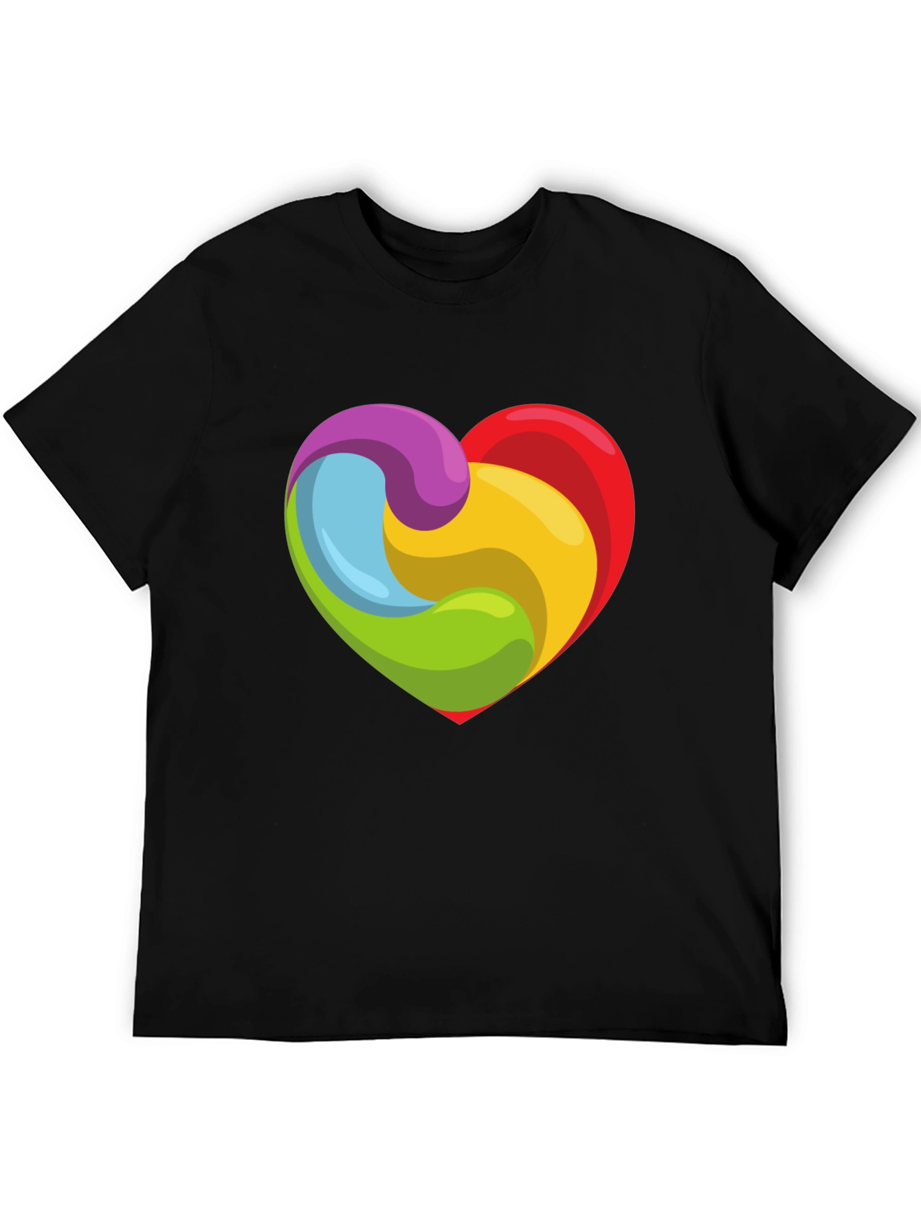 Rainbow Heart Swirl Graphic Black T-Shirt