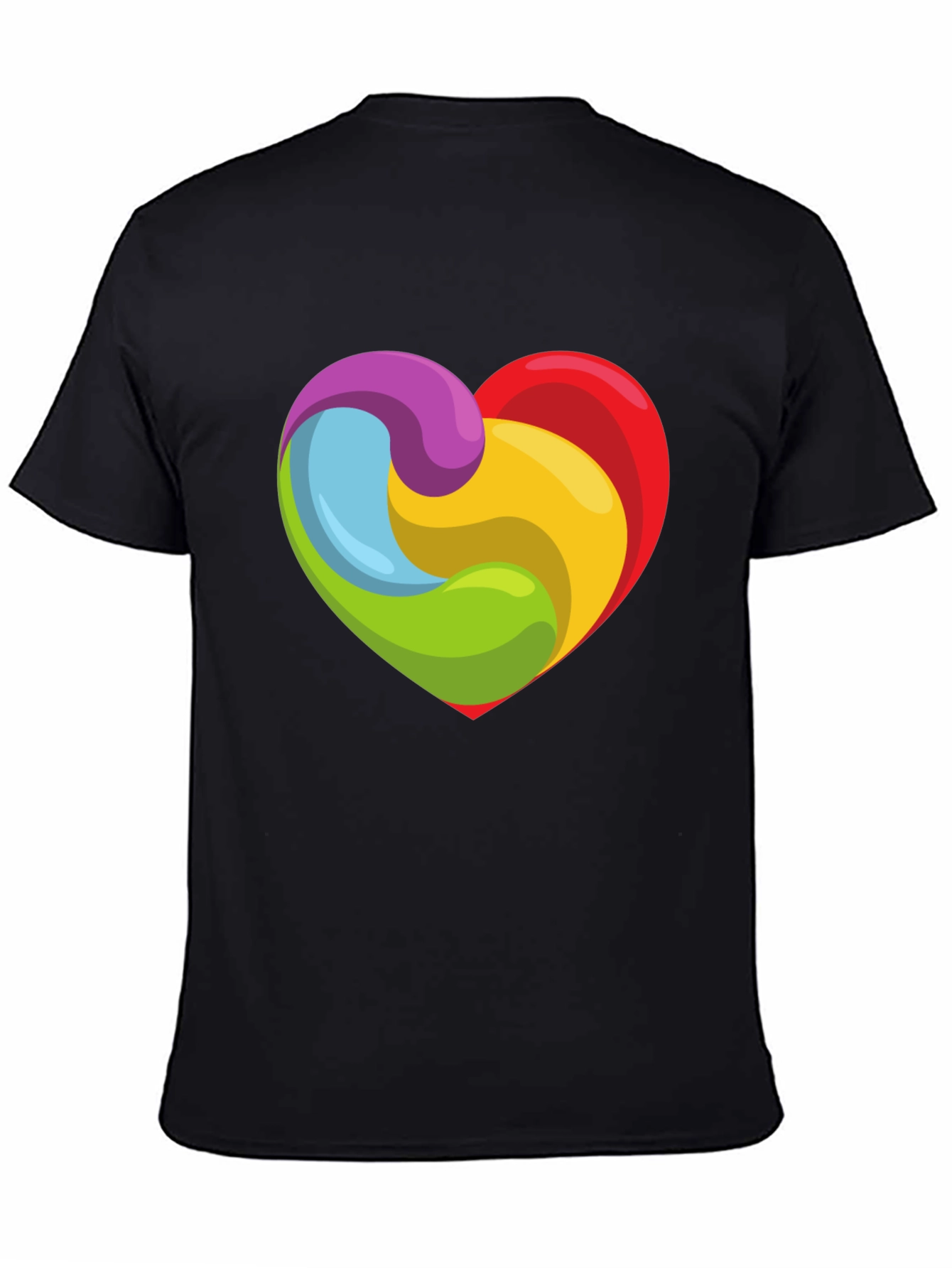 Rainbow Heart Swirl Graphic Black T-Shirt
