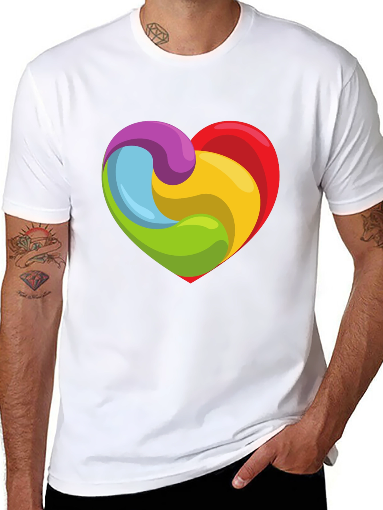 Rainbow Heart Swirl Graphic Black T-Shirt