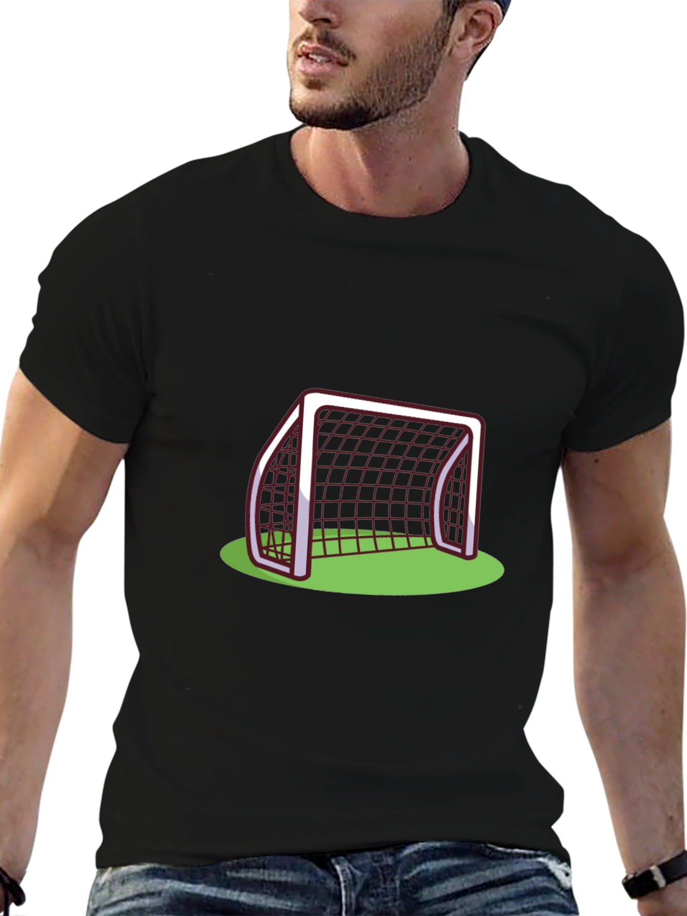 Soccer Goal Graphic Tee - Black Cotton T-Shirt