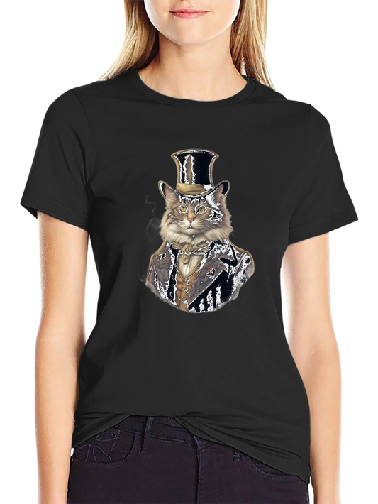 Dapper Cat T-Shirt - Victorian Style Feline Top Hat Tee
