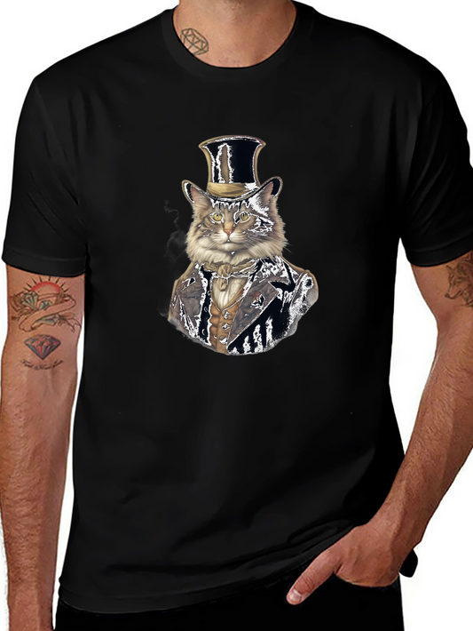 Dapper Cat T-Shirt - Victorian Style Feline Top Hat Tee