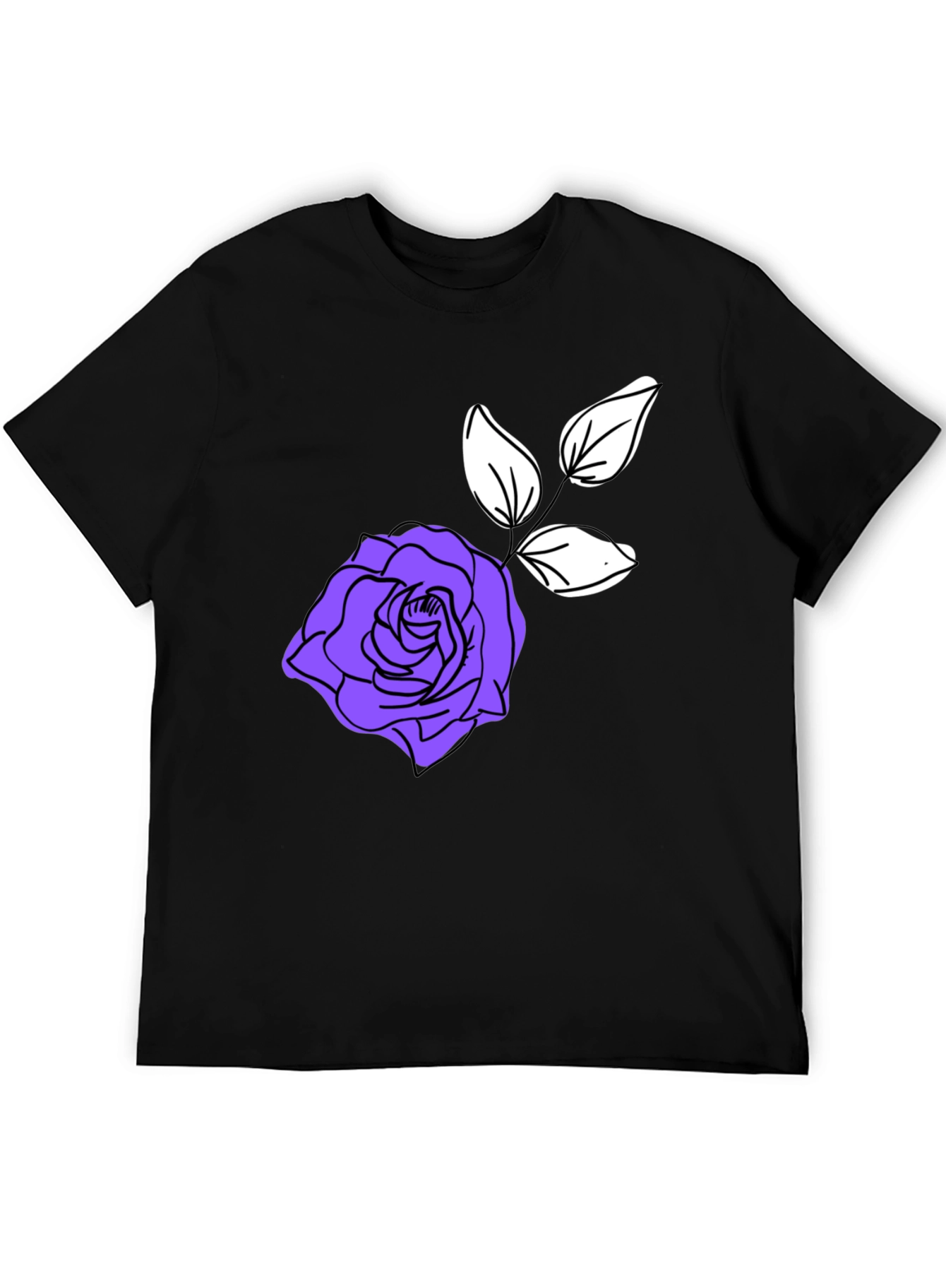 Stylish Black T-Shirt with Purple Rose