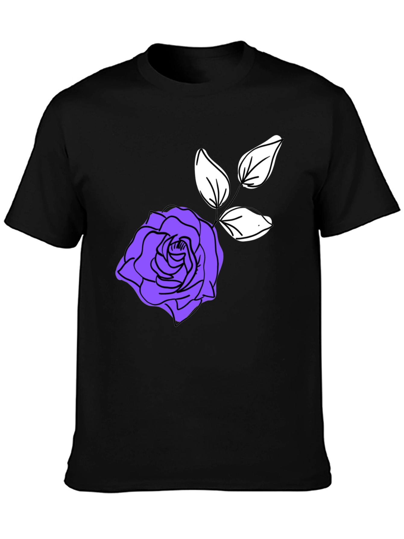 Stylish Black T-Shirt with Purple Rose