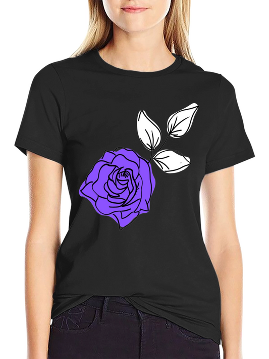 Stylish Black T-Shirt with Purple Rose