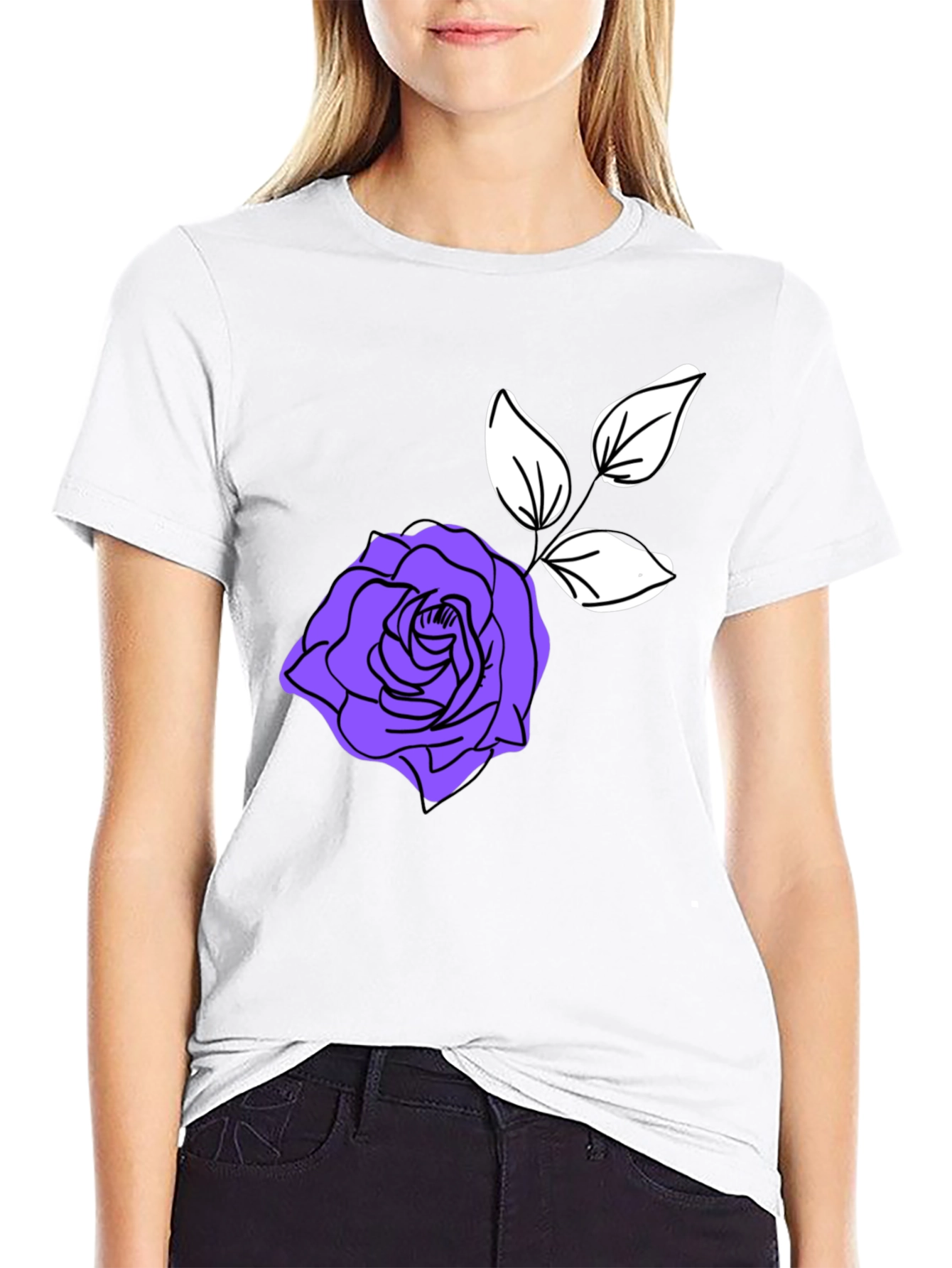 Stylish Black T-Shirt with Purple Rose