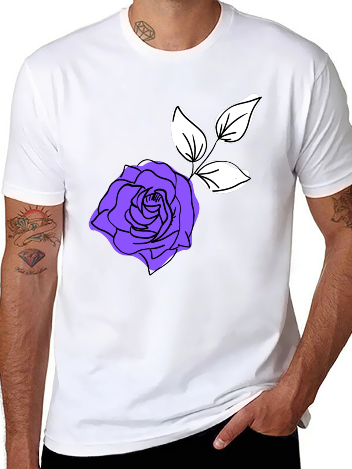 Stylish Black T-Shirt with Purple Rose
