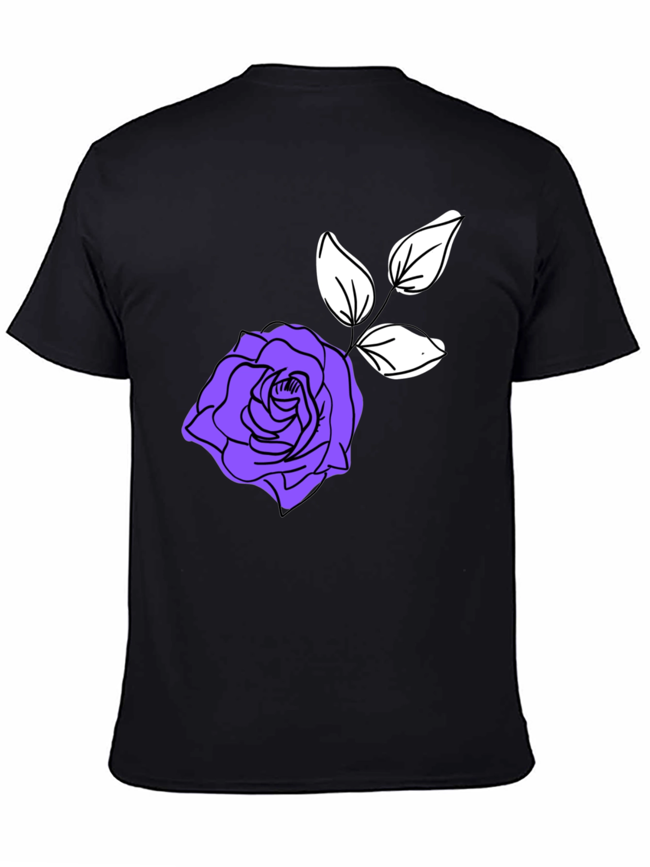 Stylish Black T-Shirt with Purple Rose
